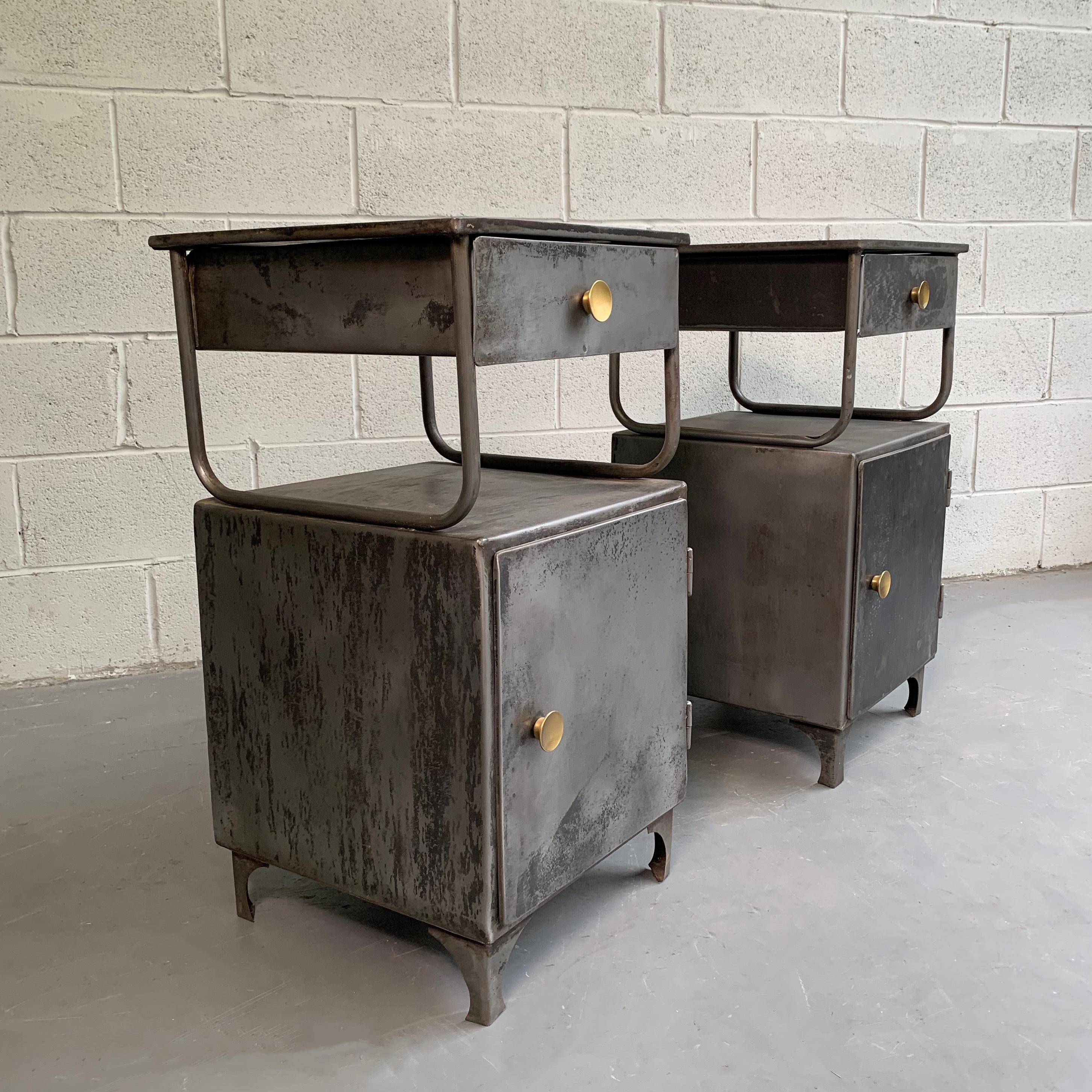 Industrial Brushed Steel Hospital Nightstand Cabinets In Good Condition In Brooklyn, NY