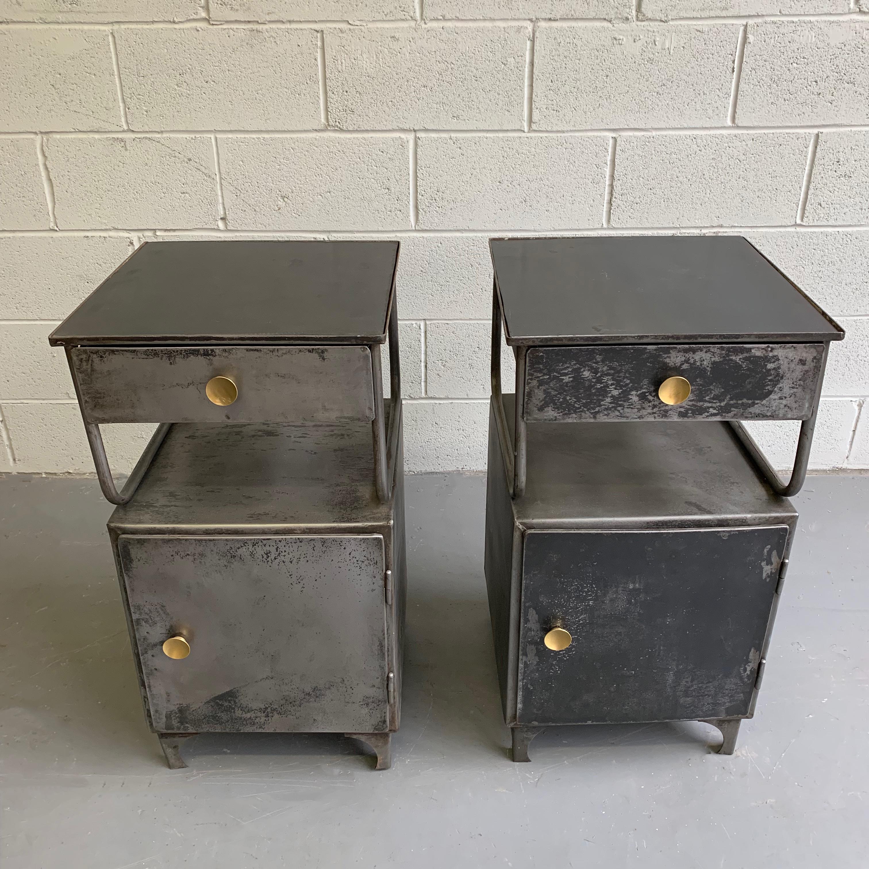 20th Century Industrial Brushed Steel Hospital Nightstand Cabinets
