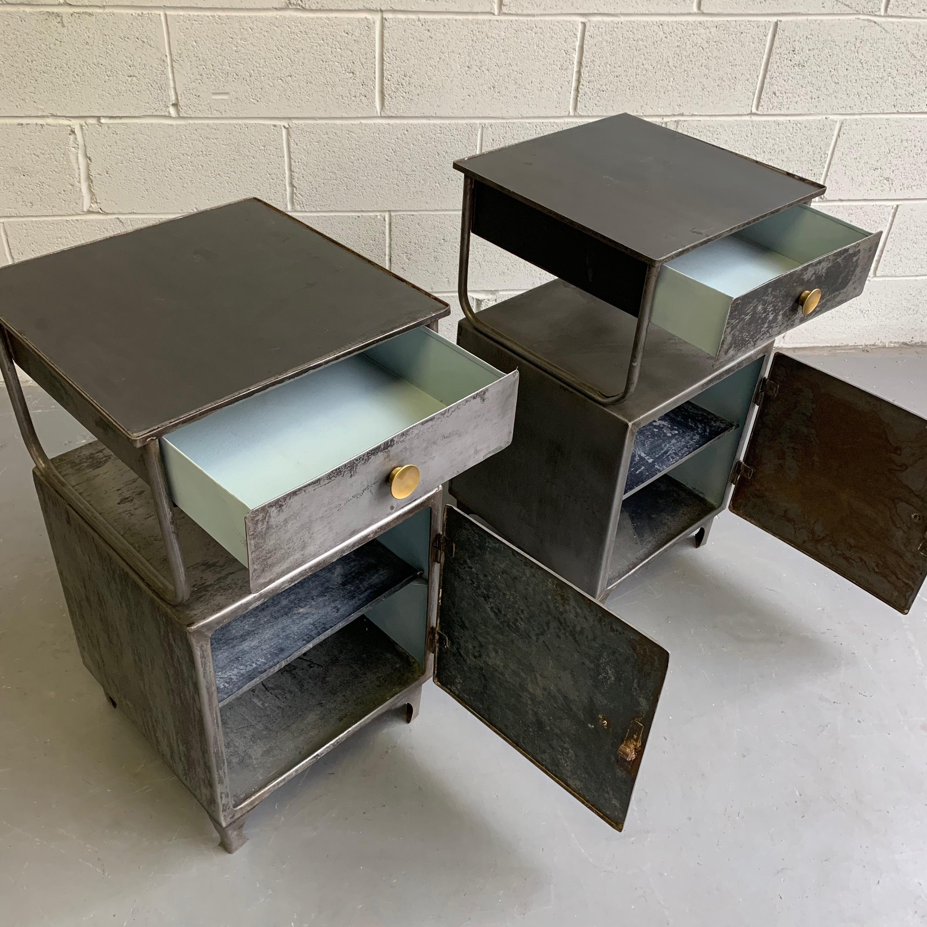 20th Century Industrial Brushed Steel Hospital Nightstand Cabinets