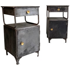 Antique Industrial Brushed Steel Hospital Nightstand Cabinets