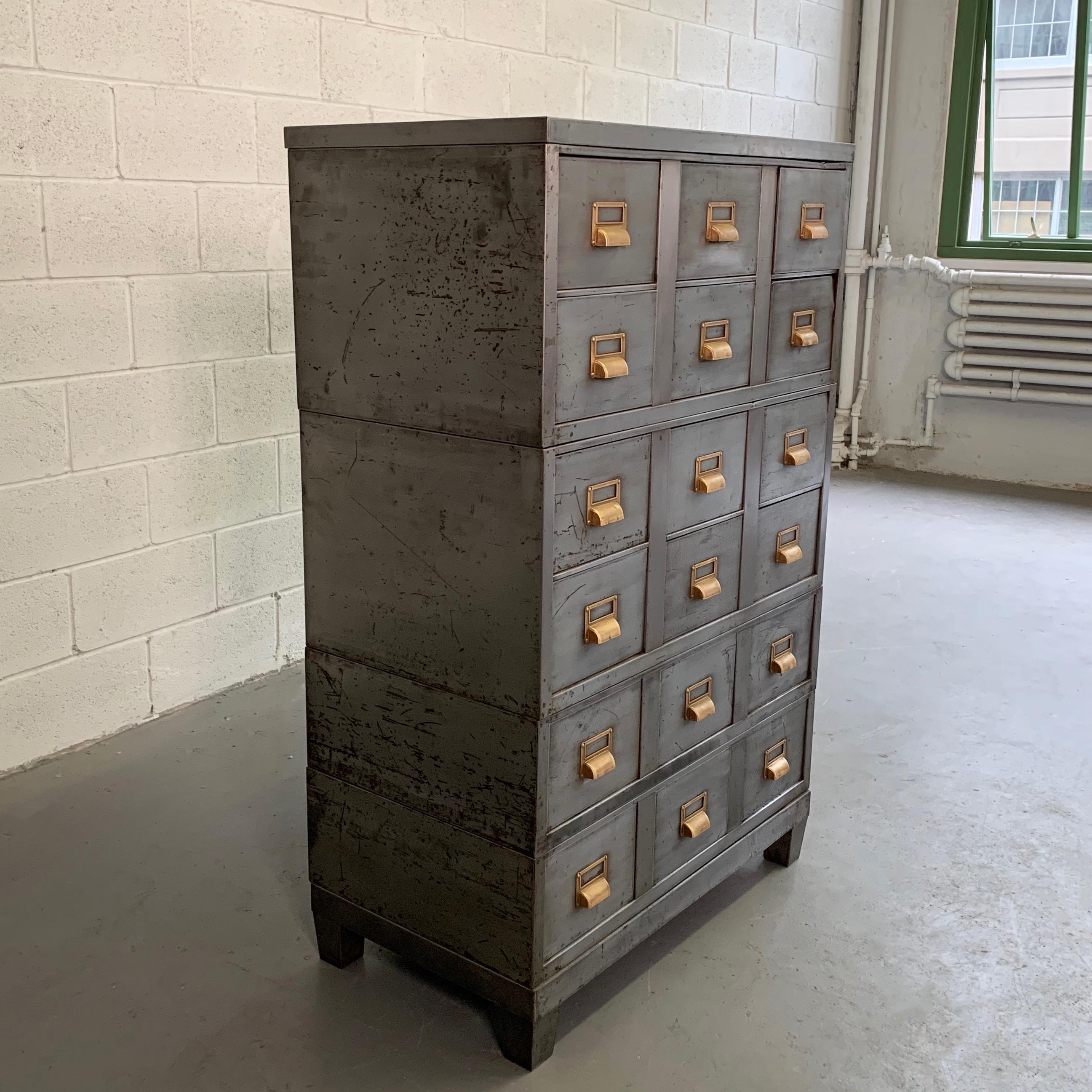 Industrial Brushed Steel Modular Index Cabinet In Good Condition In Brooklyn, NY
