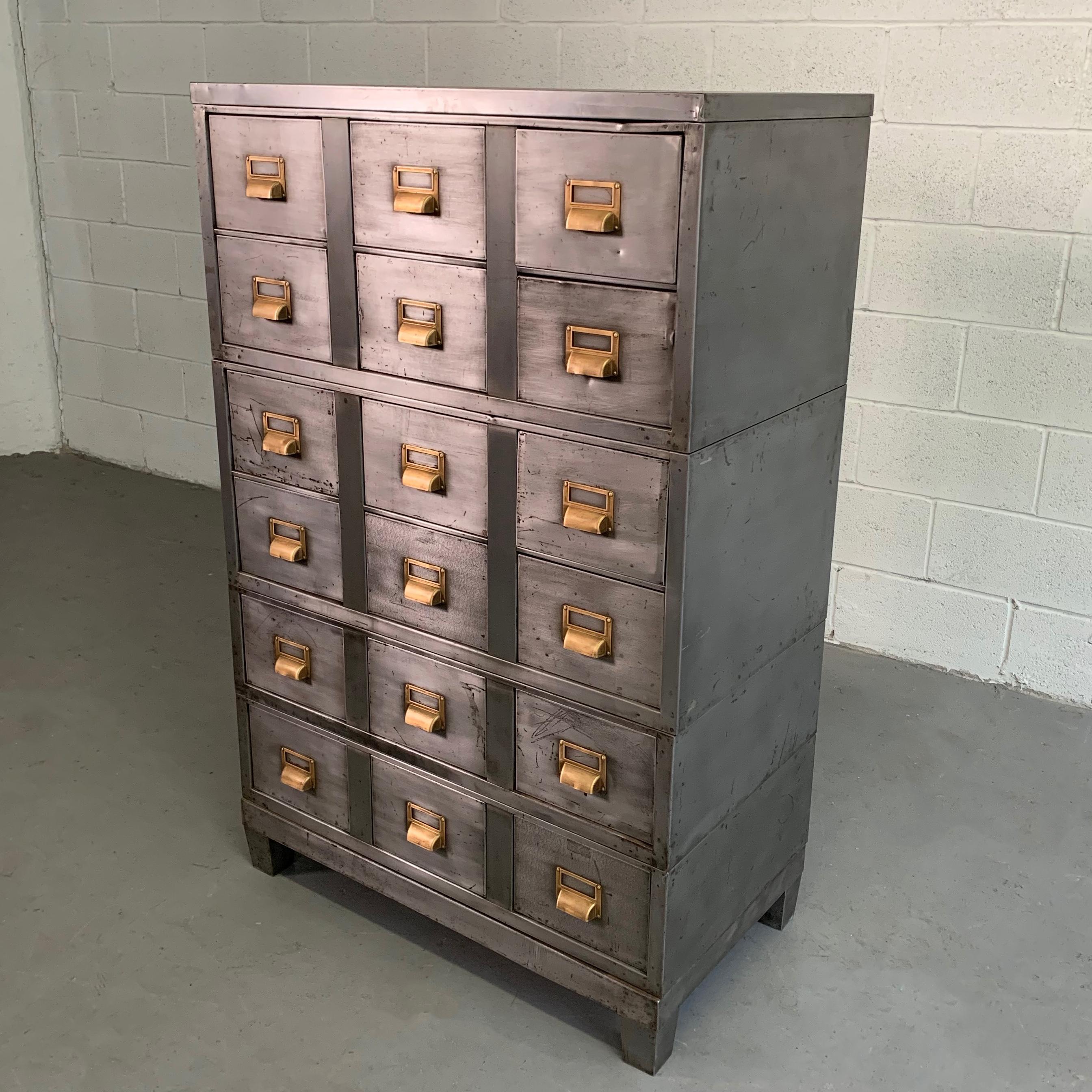 20th Century Industrial Brushed Steel Modular Index Cabinet