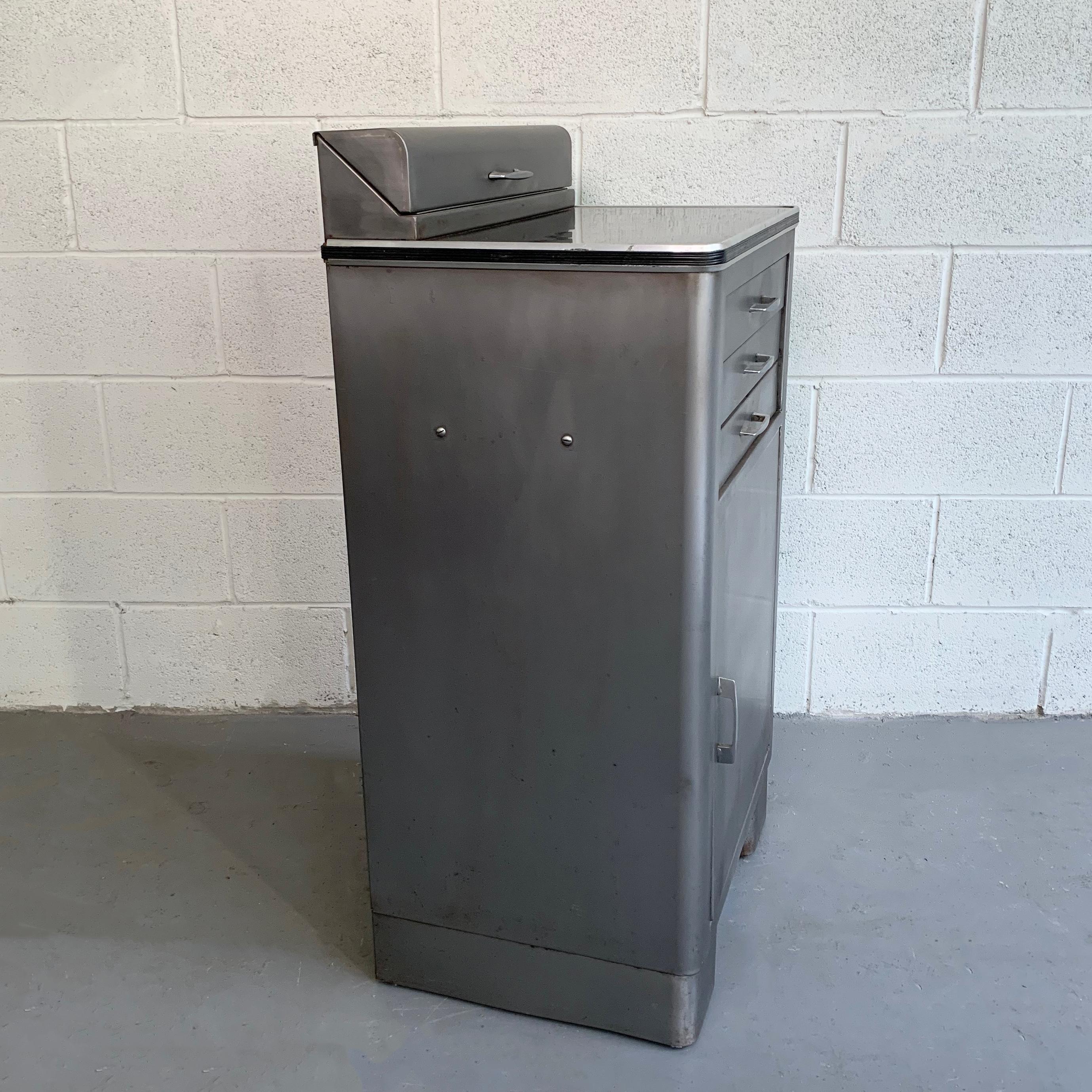 Industrial Brushed Steel Nurse Station Medicine Cabinet In Good Condition In Brooklyn, NY