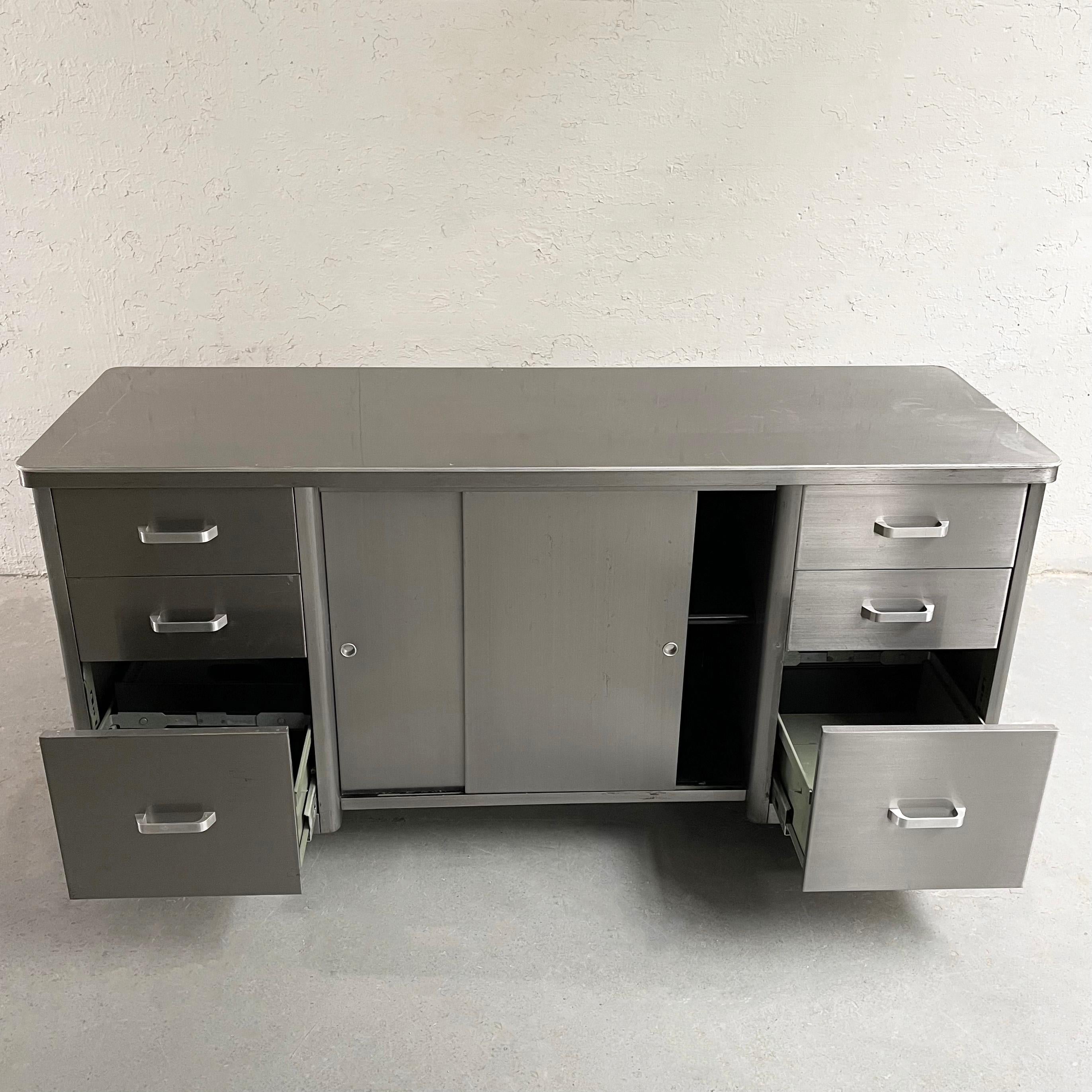 Industrial Brushed Steel Office Credenza Cabinet For Sale 5