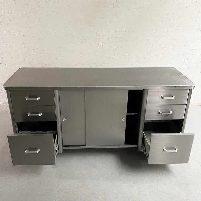 Industrial Brushed Steel Office Credenza For Sale at 1stDibs