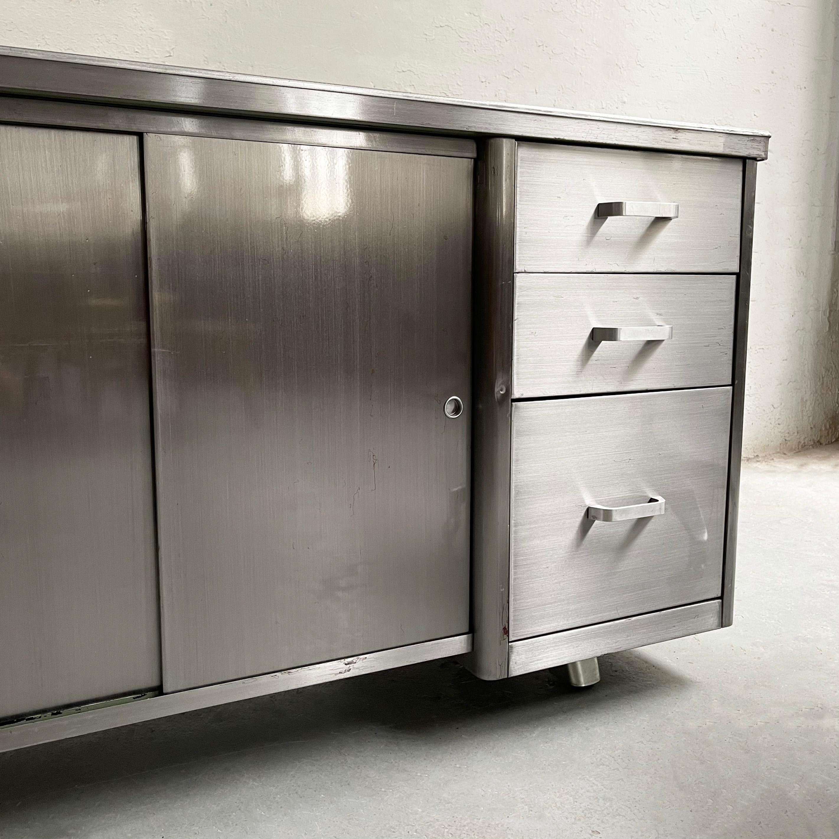 Industrial Brushed Steel Office Credenza Cabinet For Sale 2