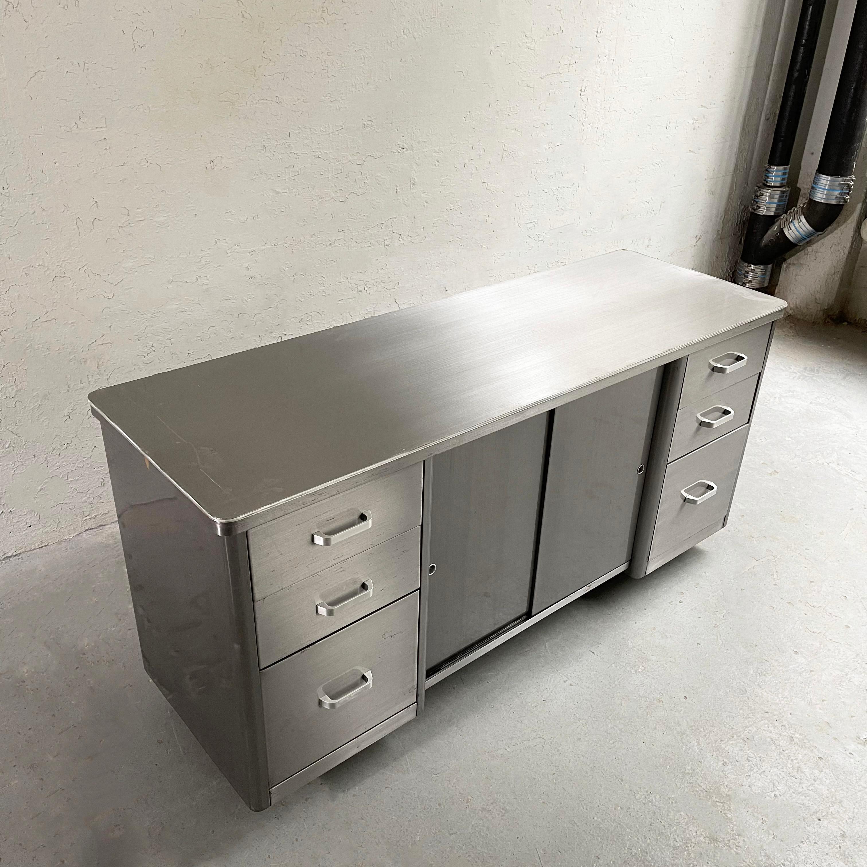 Industrial Brushed Steel Office Credenza Cabinet For Sale 3