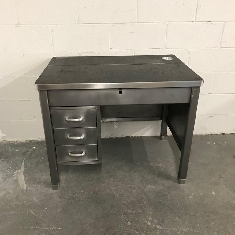 Industrial Brushed Steel Rubber Top Military Desk at 1stDibs metal