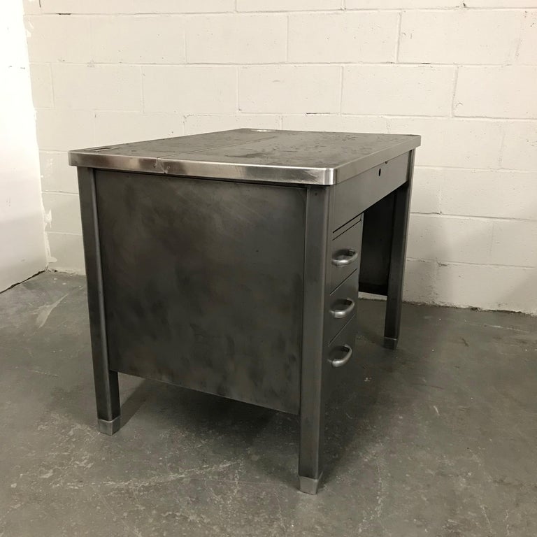 Industrial Brushed Steel Rubber Top Military Desk at 1stDibs