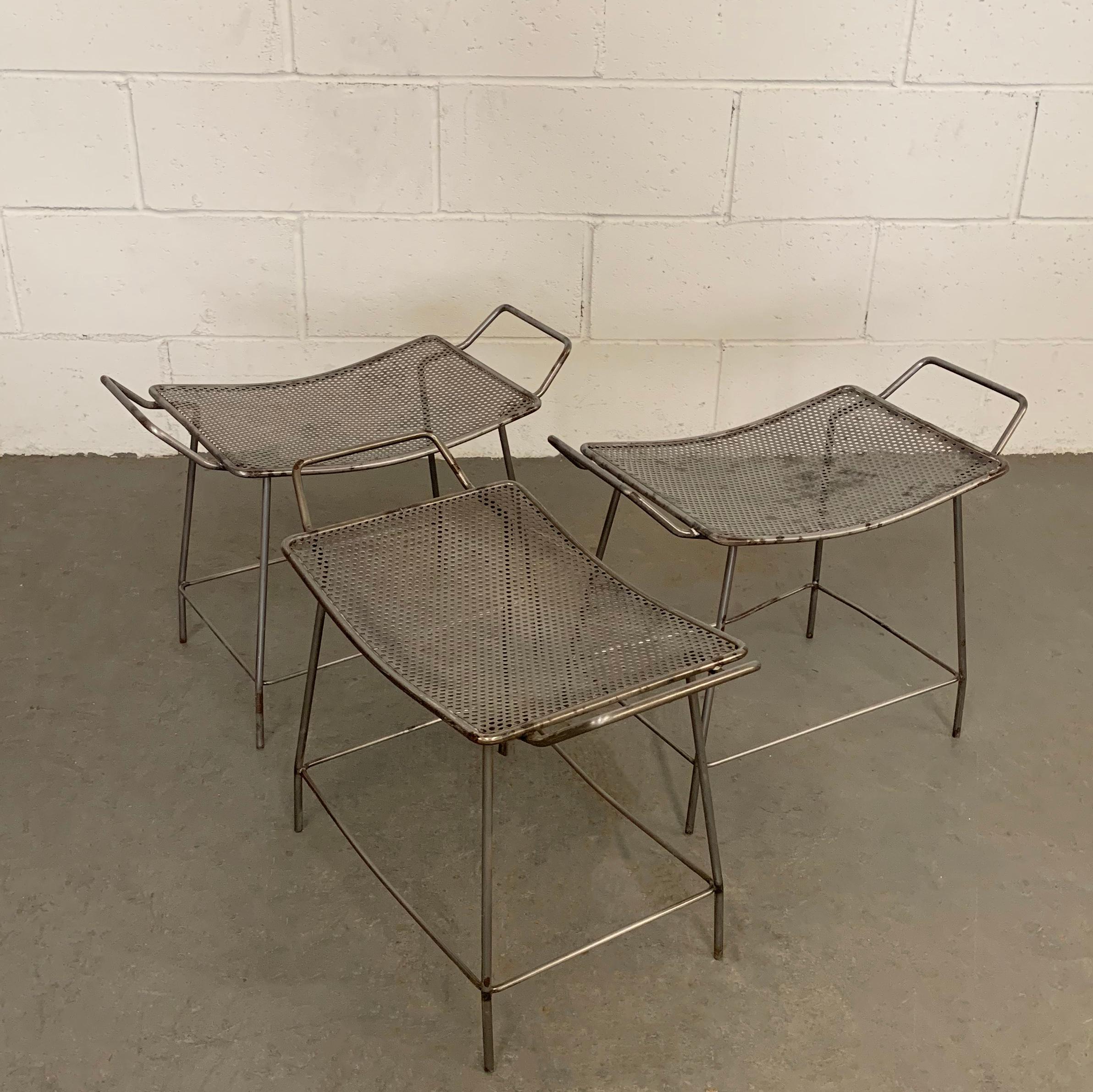 Industrial Brushed Steel Short Hospital Stools In Good Condition In Brooklyn, NY