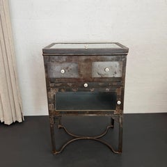 Industrial Brushed Steel Top Opening Medical Apothecary Display Cabinet