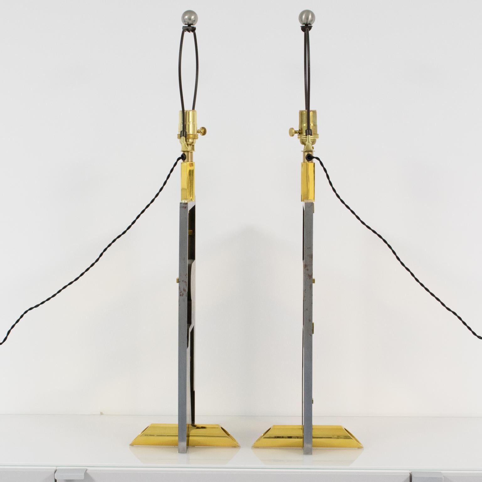 Industrial Brutalist Brass and Steel Table Lamps, a pair, 1980s For Sale 4