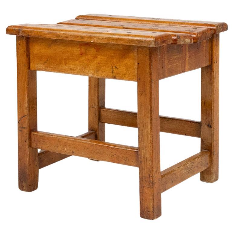 Industrial brutalist wooden stool, Belgium ca. 1920