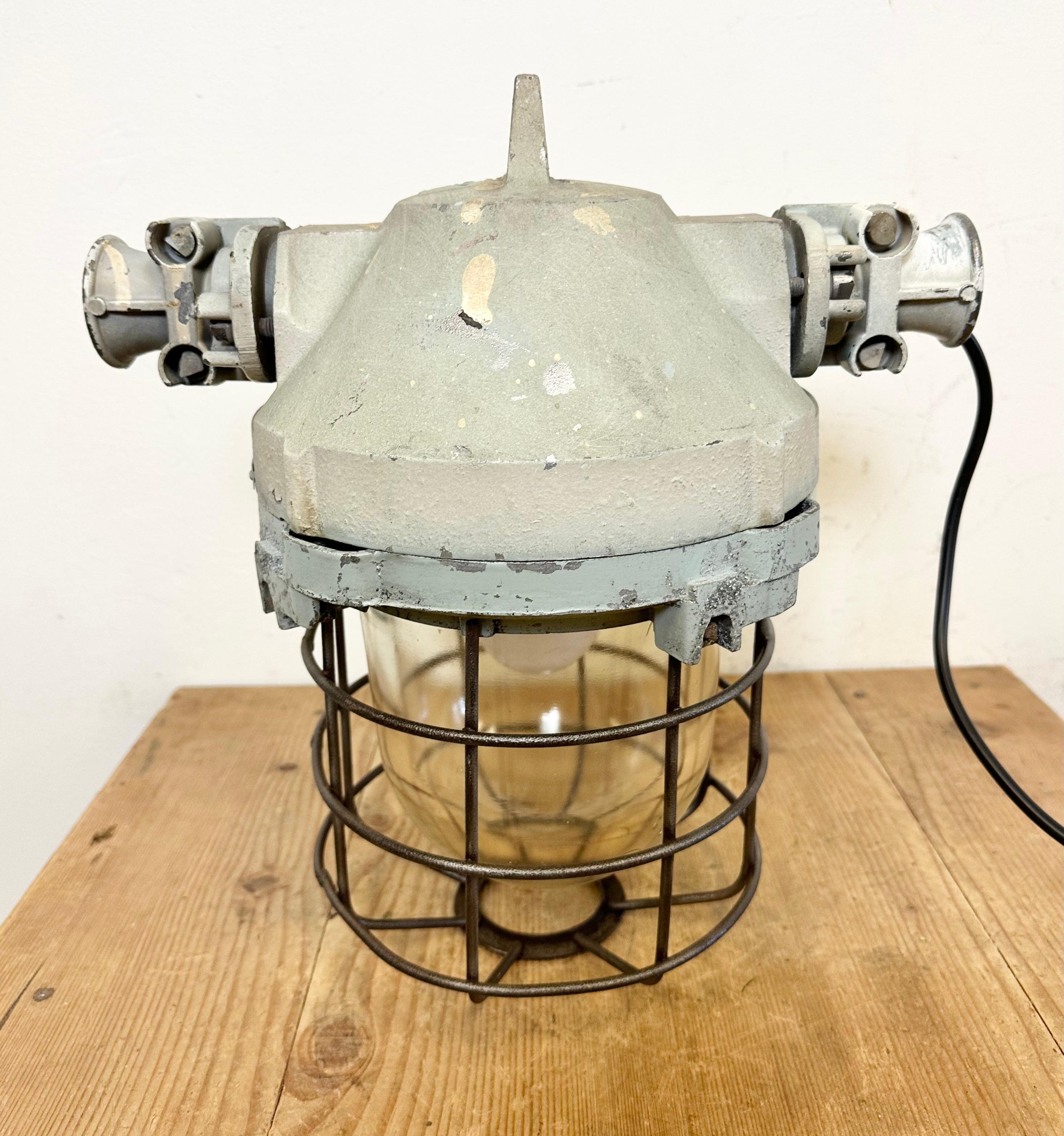 Industrial Bunker Ceiling Light with Iron Cage from Elektrosvit, 1970s For Sale 6