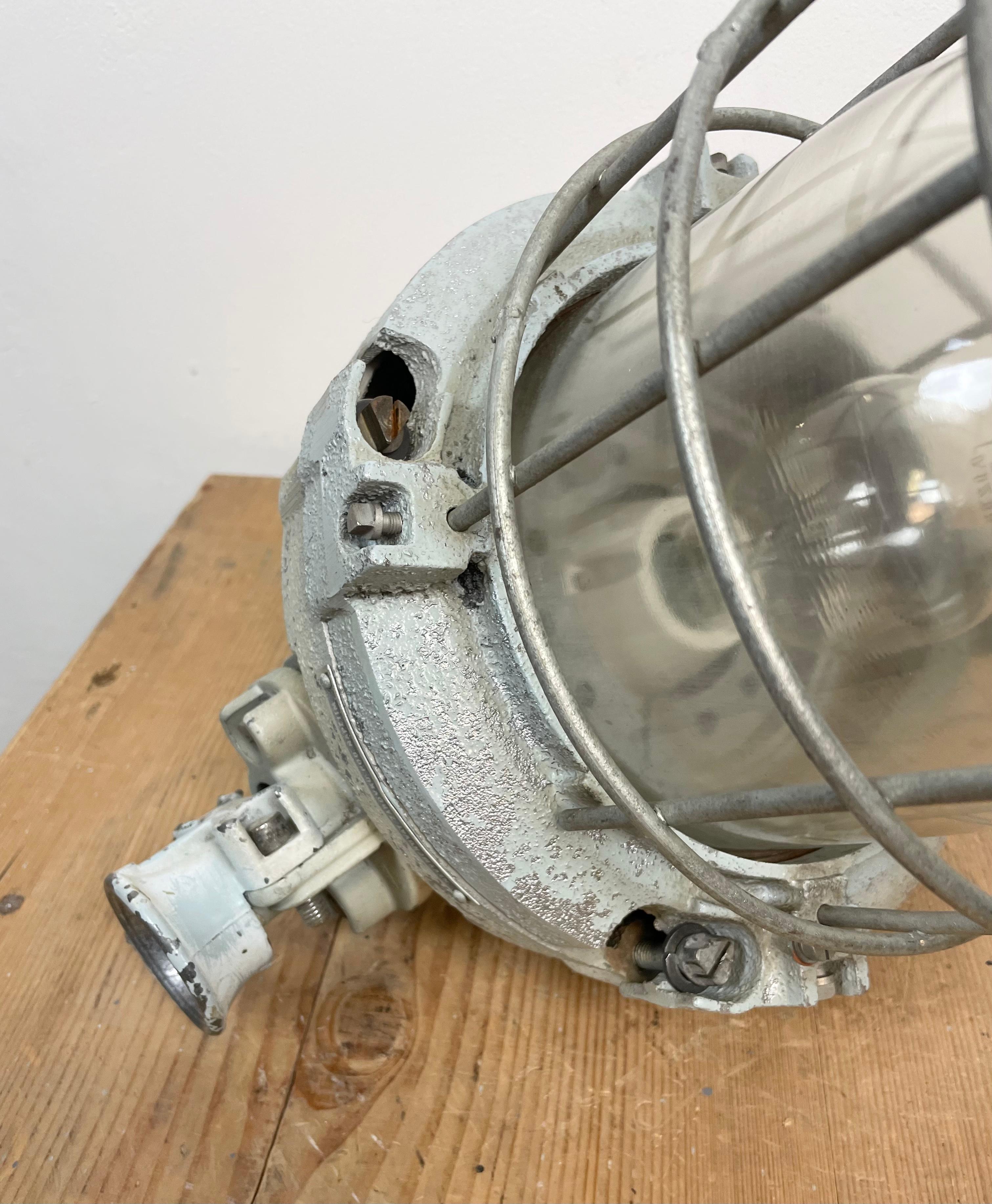 Industrial Bunker Ceiling Light with Iron Cage from Elektrosvit, 1970s For Sale 8