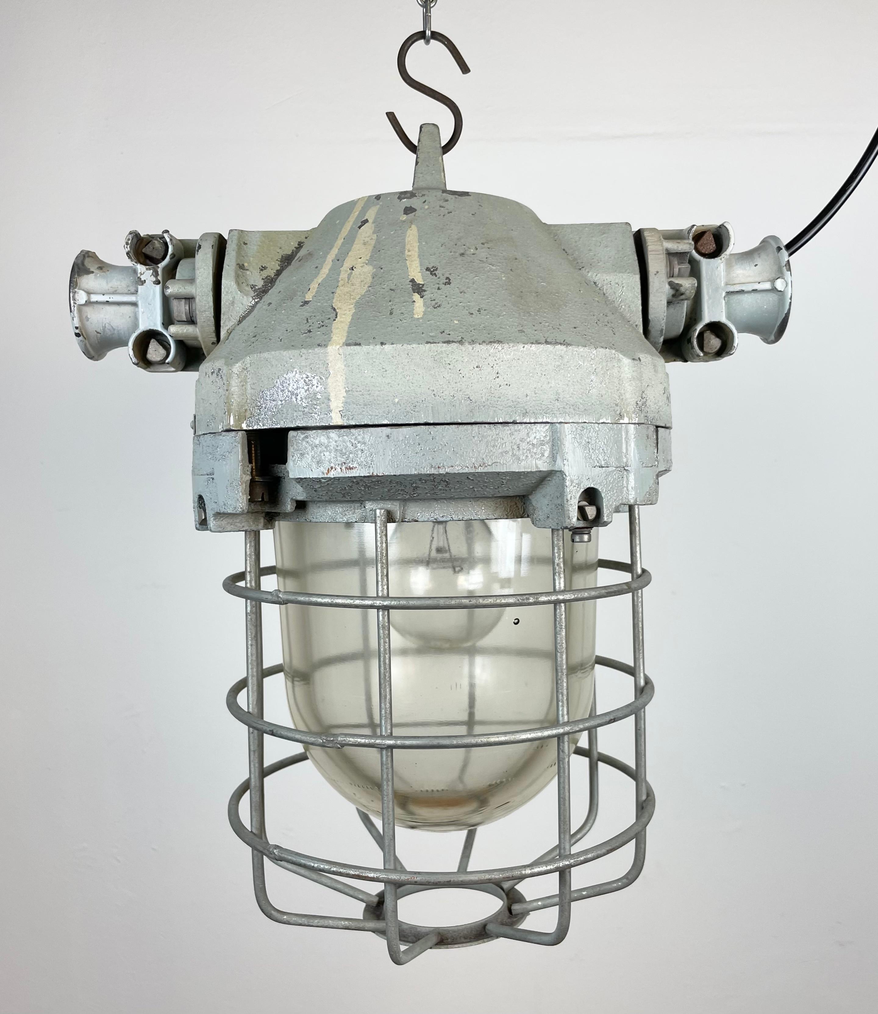Czech Industrial Bunker Ceiling Light with Iron Cage from Elektrosvit, 1970s For Sale