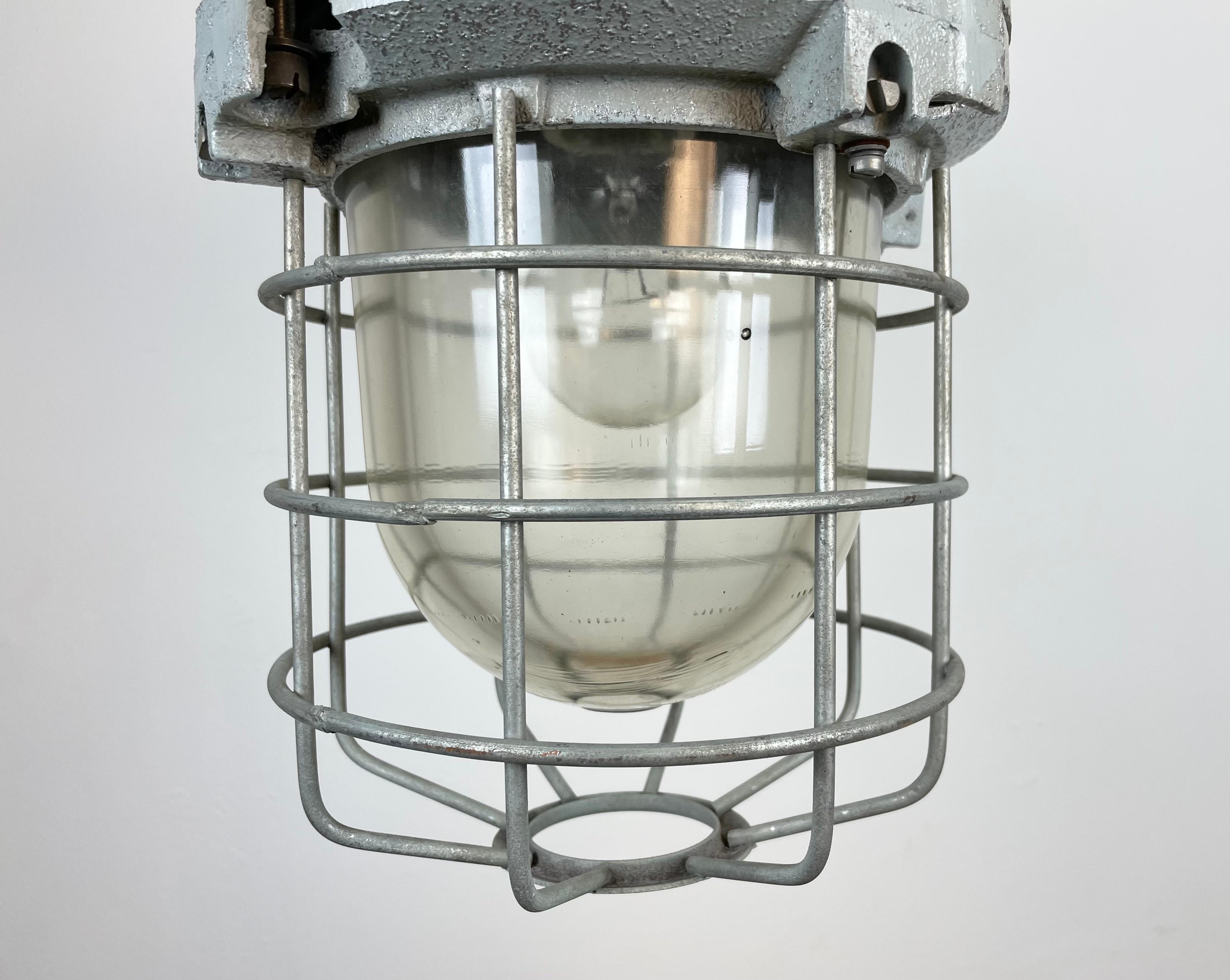 Late 20th Century Industrial Bunker Ceiling Light with Iron Cage from Elektrosvit, 1970s For Sale