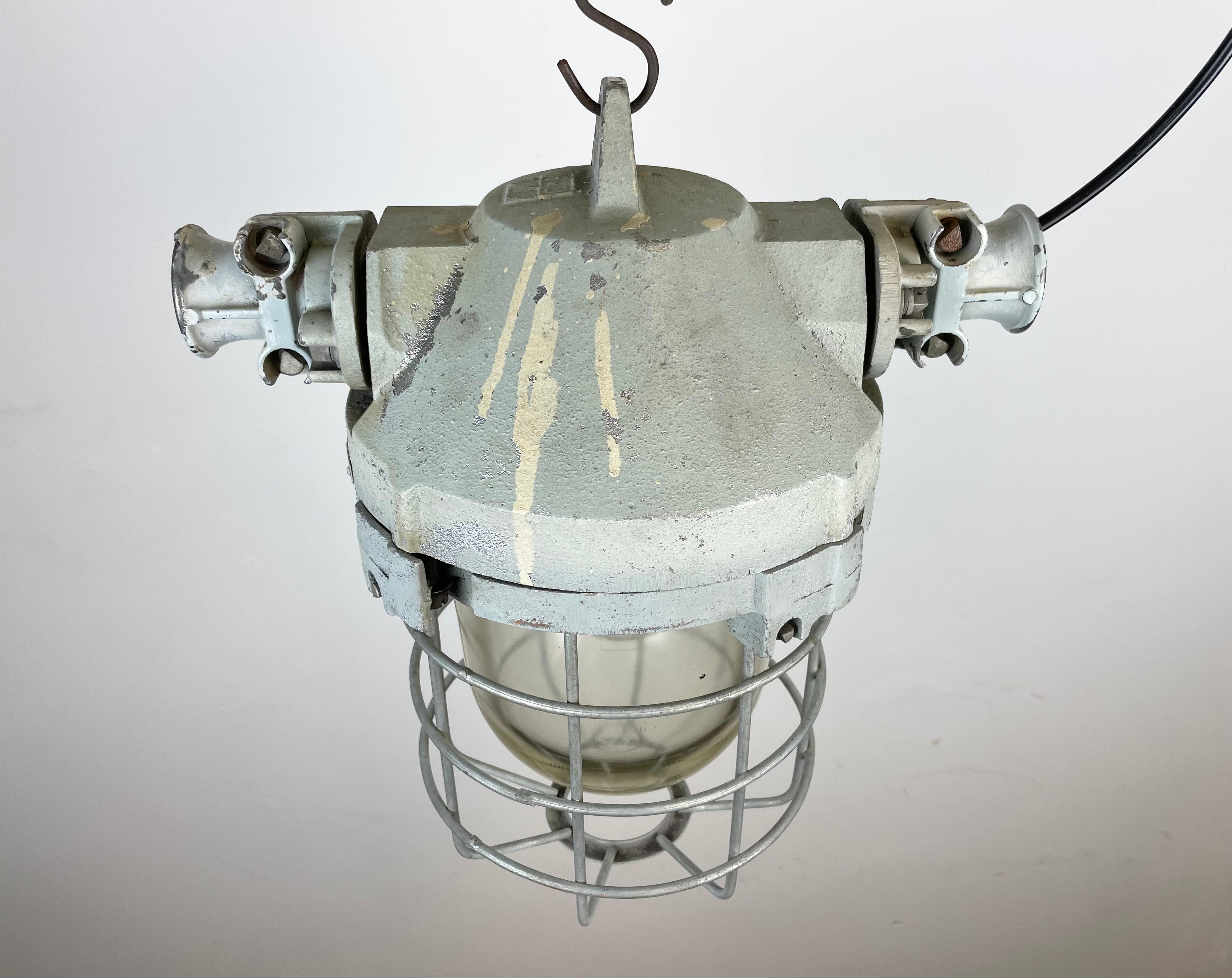Aluminum Industrial Bunker Ceiling Light with Iron Cage from Elektrosvit, 1970s For Sale