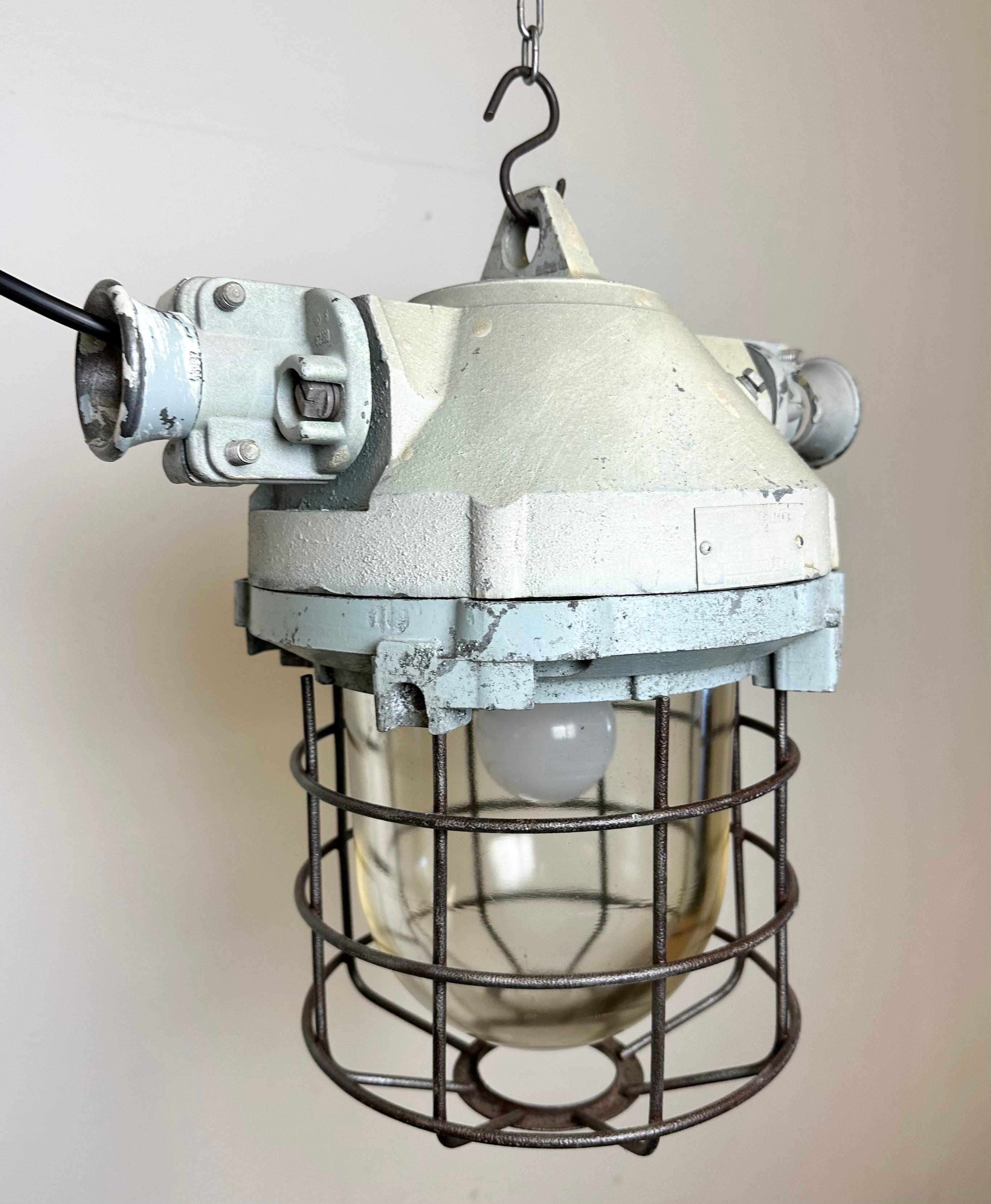 Late 20th Century Industrial Bunker Ceiling Light with Iron Cage from Elektrosvit, 1970s For Sale