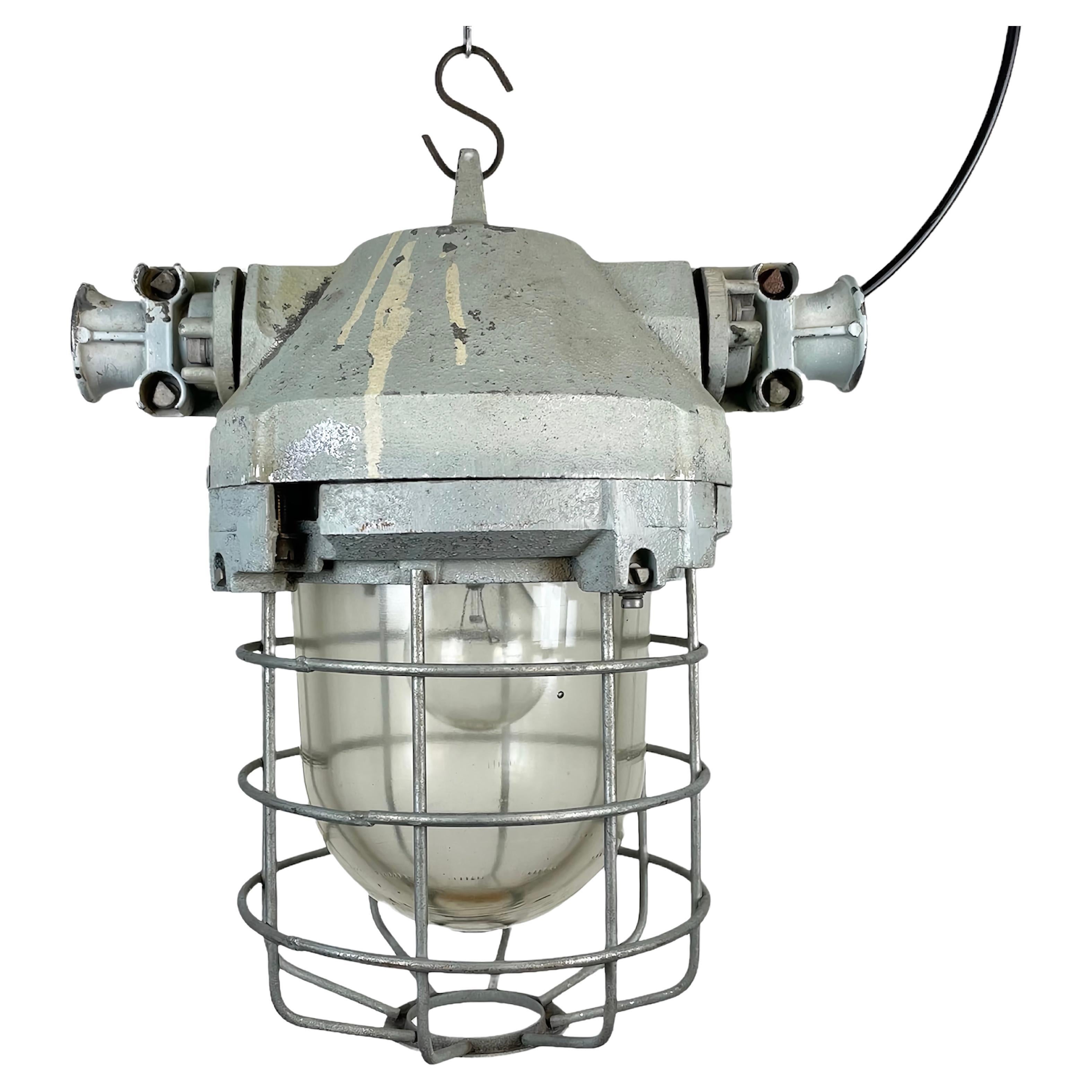Industrial Bunker Ceiling Light with Iron Cage from Elektrosvit, 1970s For Sale