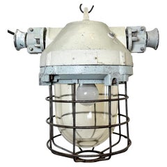 Vintage Industrial Bunker Ceiling Light with Iron Cage from Elektrosvit, 1970s
