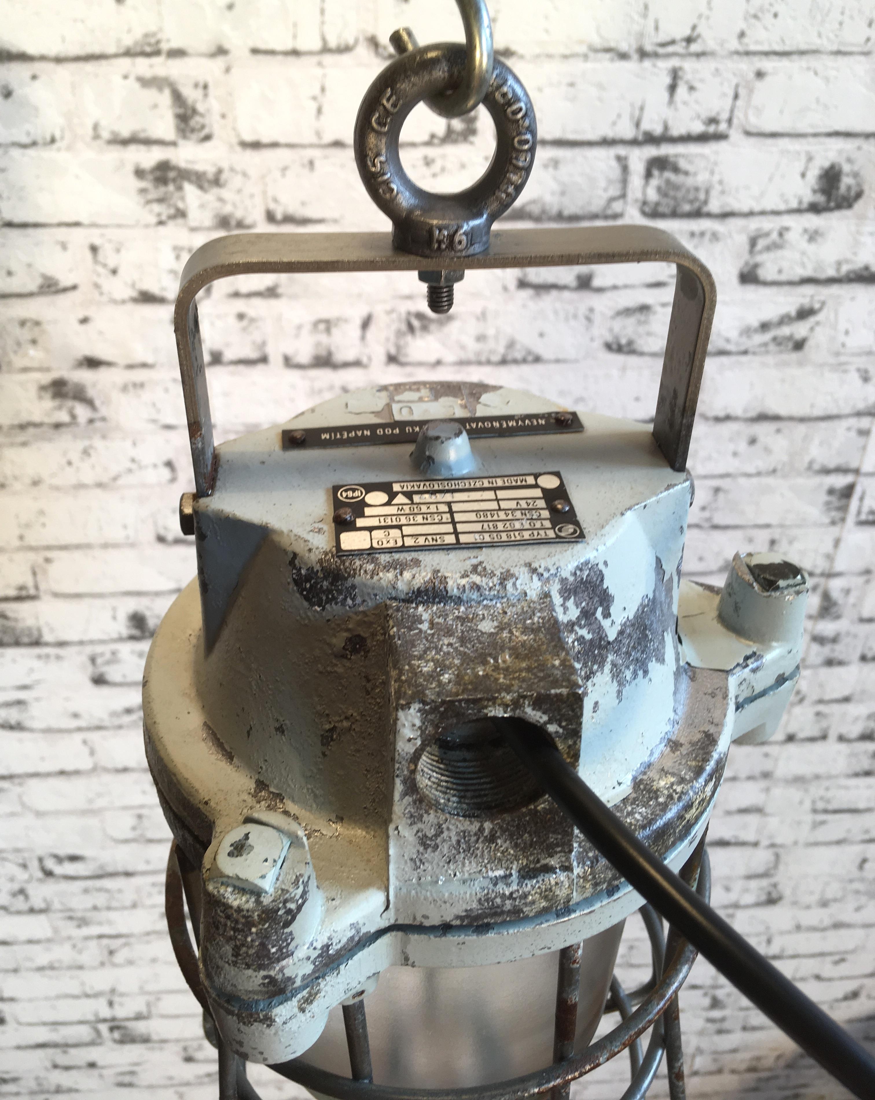 Cast Industrial Bunker Hanging Lamp with Iron Cage from Elektrosvit, 1960s