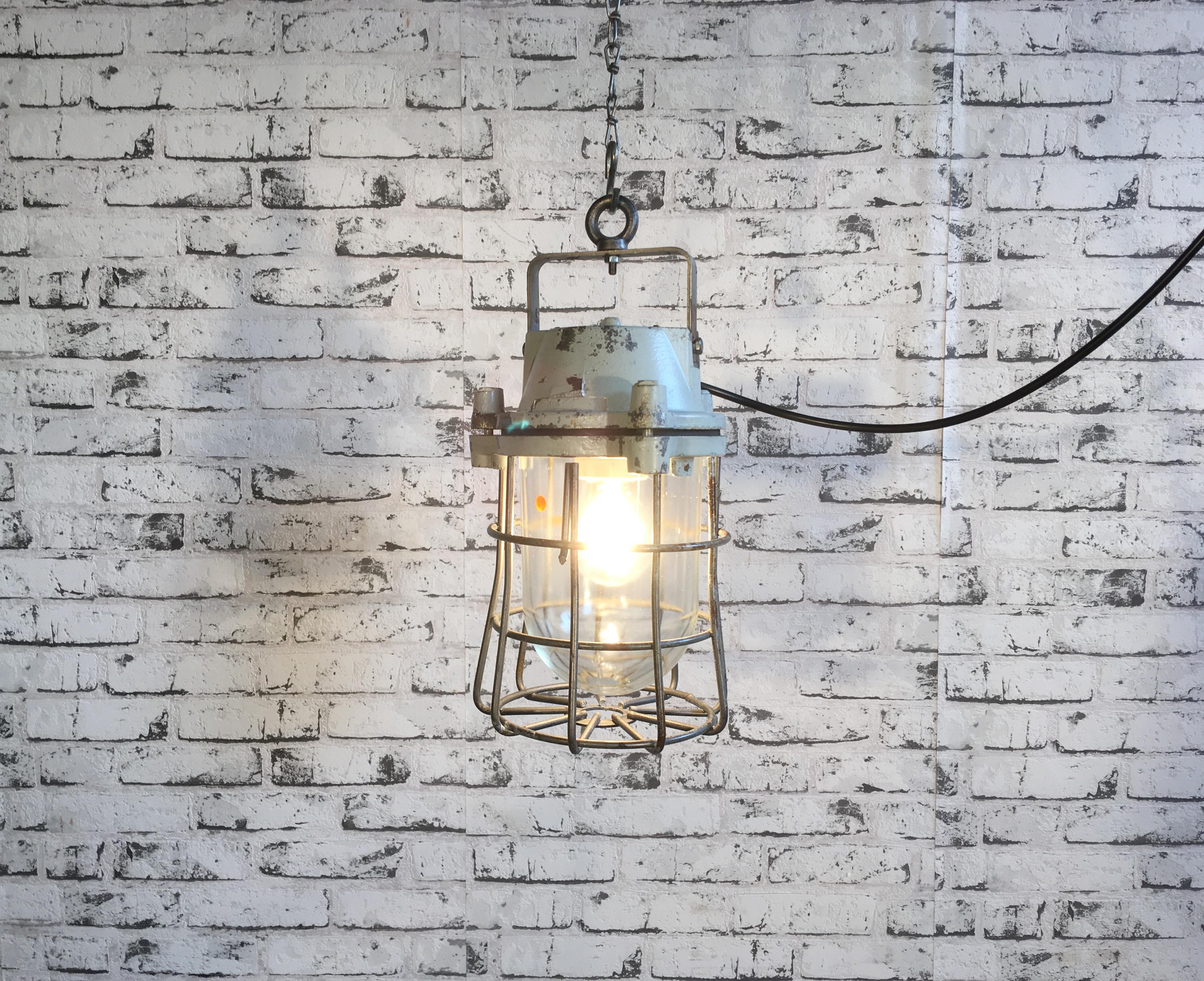 Mid-20th Century Industrial Bunker Hanging Lamp with Iron Cage from Elektrosvit, 1960s