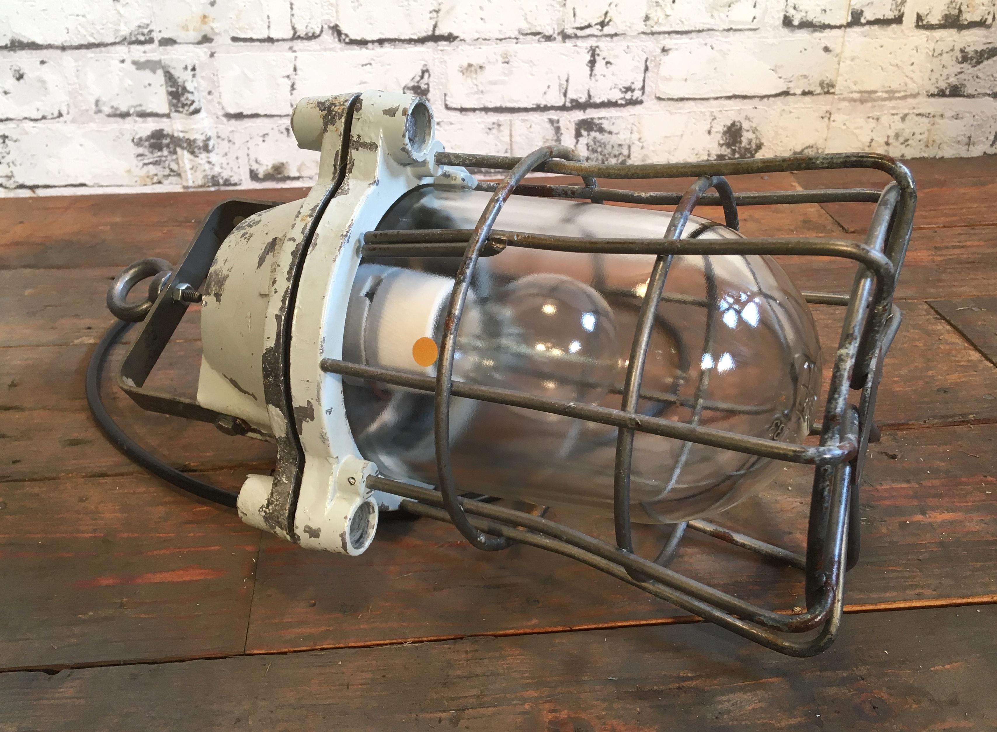 Industrial Bunker Hanging Lamp with Iron Cage from Elektrosvit, 1960s 2