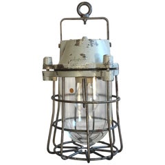 Vintage Industrial Bunker Hanging Lamp with Iron Cage from Elektrosvit, 1960s