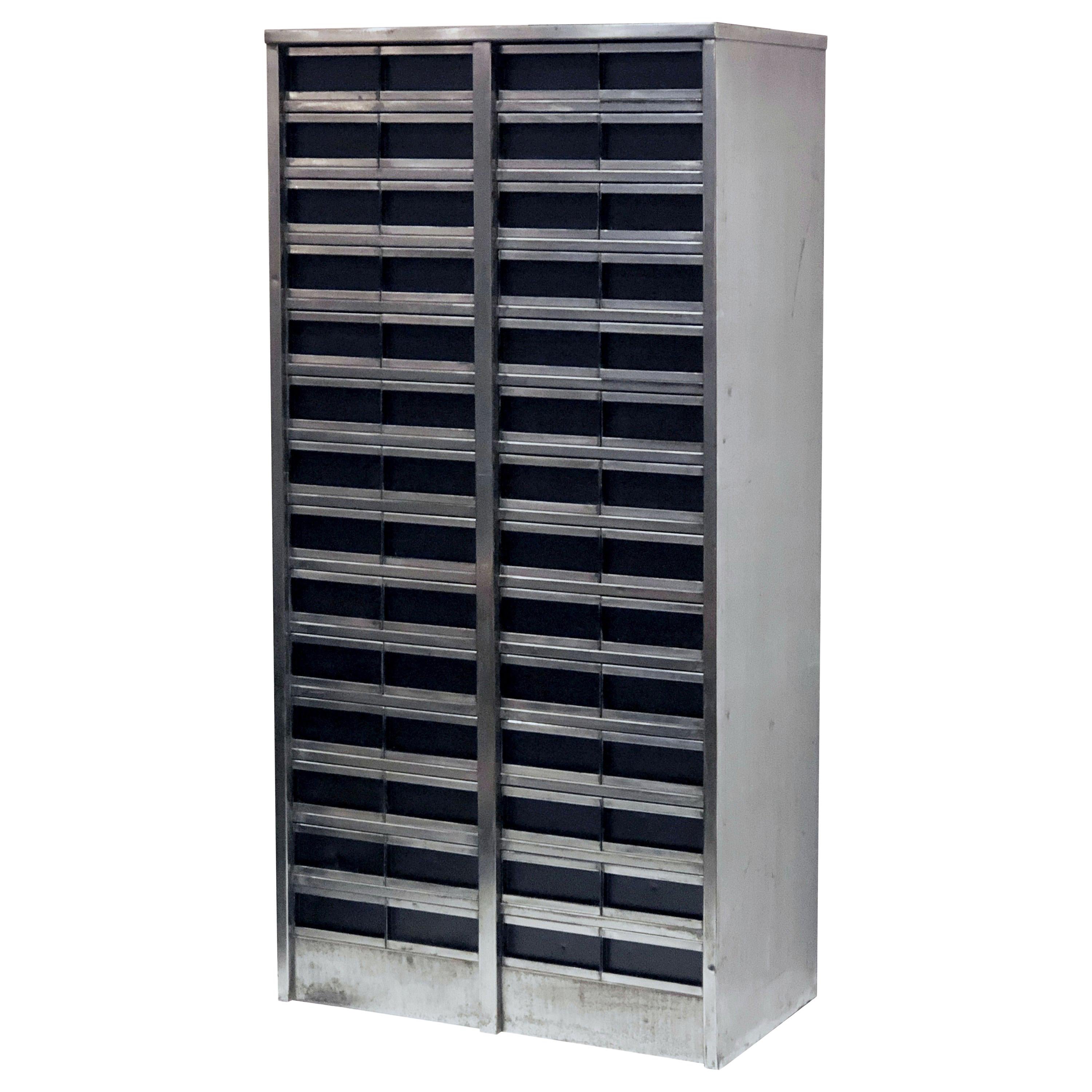 Industrial Burnished Steel Cabinet of Drawers from England