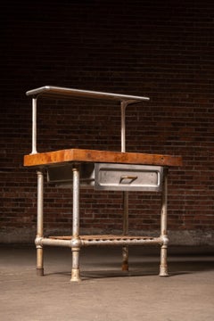 Industrial Butcher Block Workbench with Overhead Rail