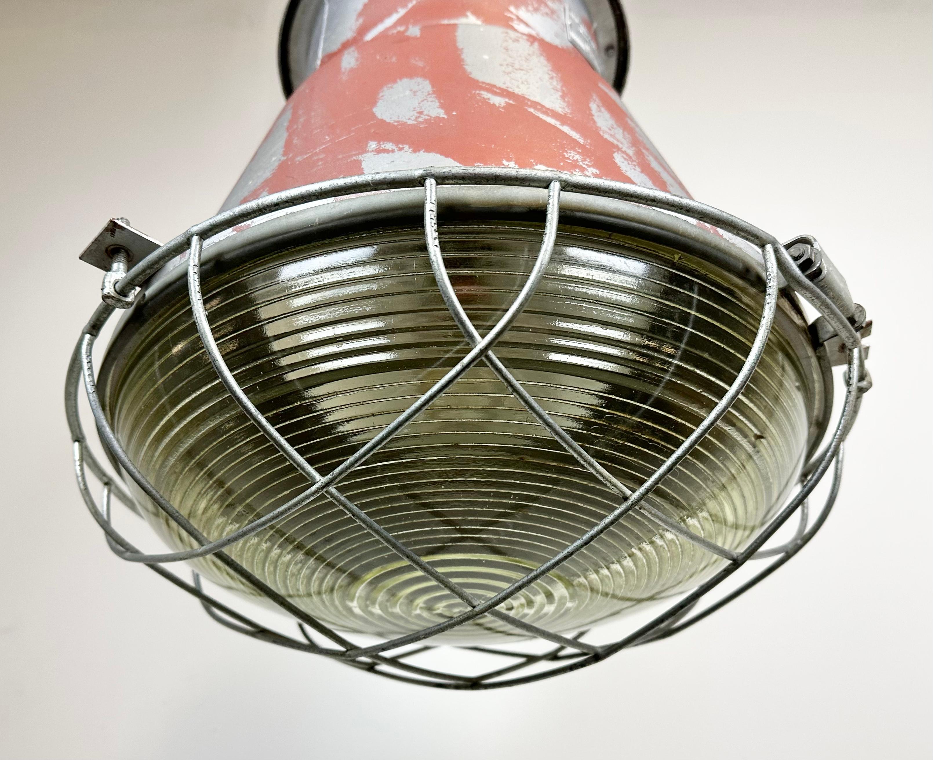 Industrial Cage Factory Pendant Lamp with Glass Cover from Mesko, 1970s For Sale 8