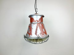 Lampe à suspension industrielle en forme de cage avec couvercle en verre de Mesko, 1970