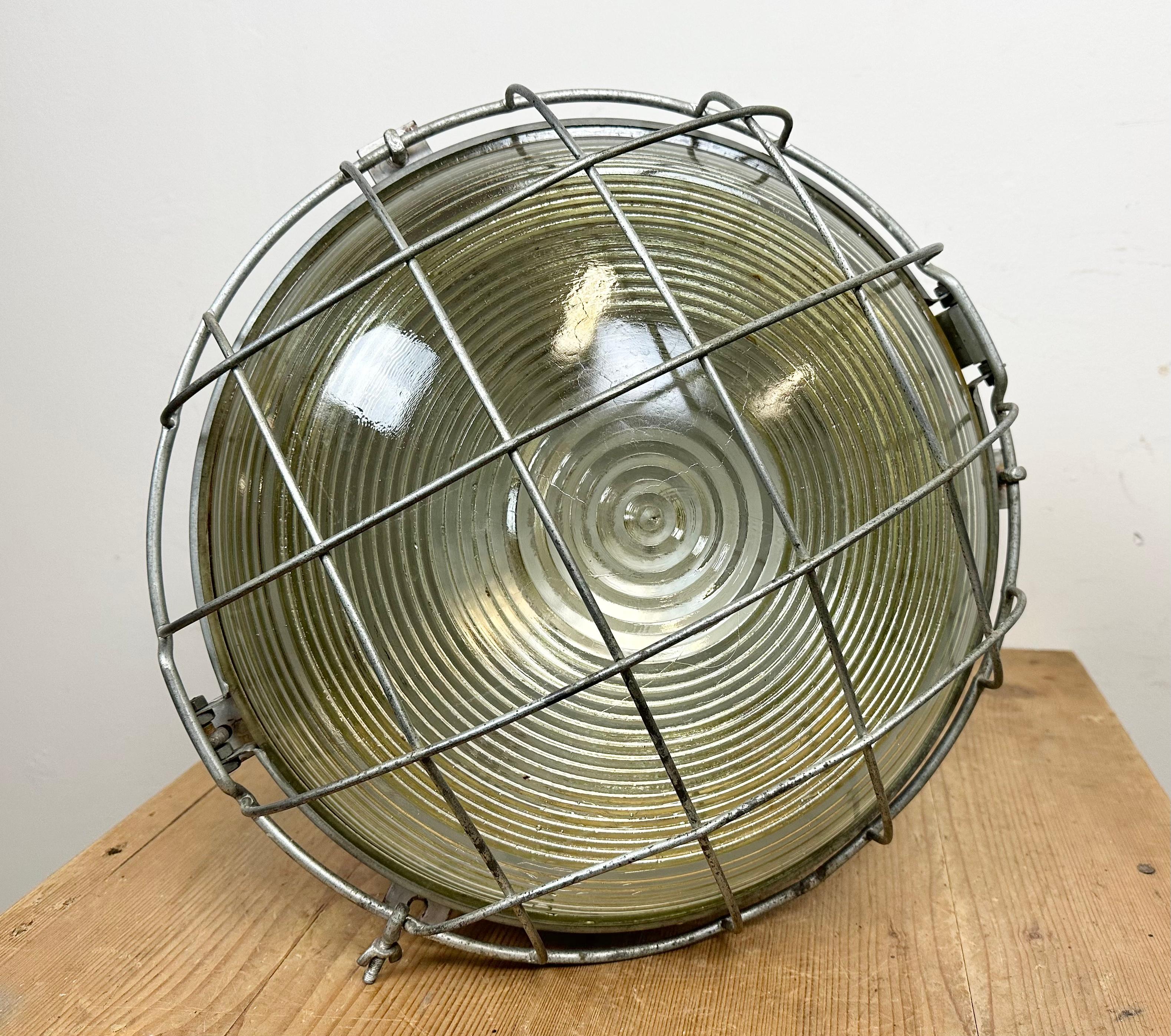 Industrial Cage Factory Pendant Lamp with Glass Cover from Mesko, 1970s For Sale 15