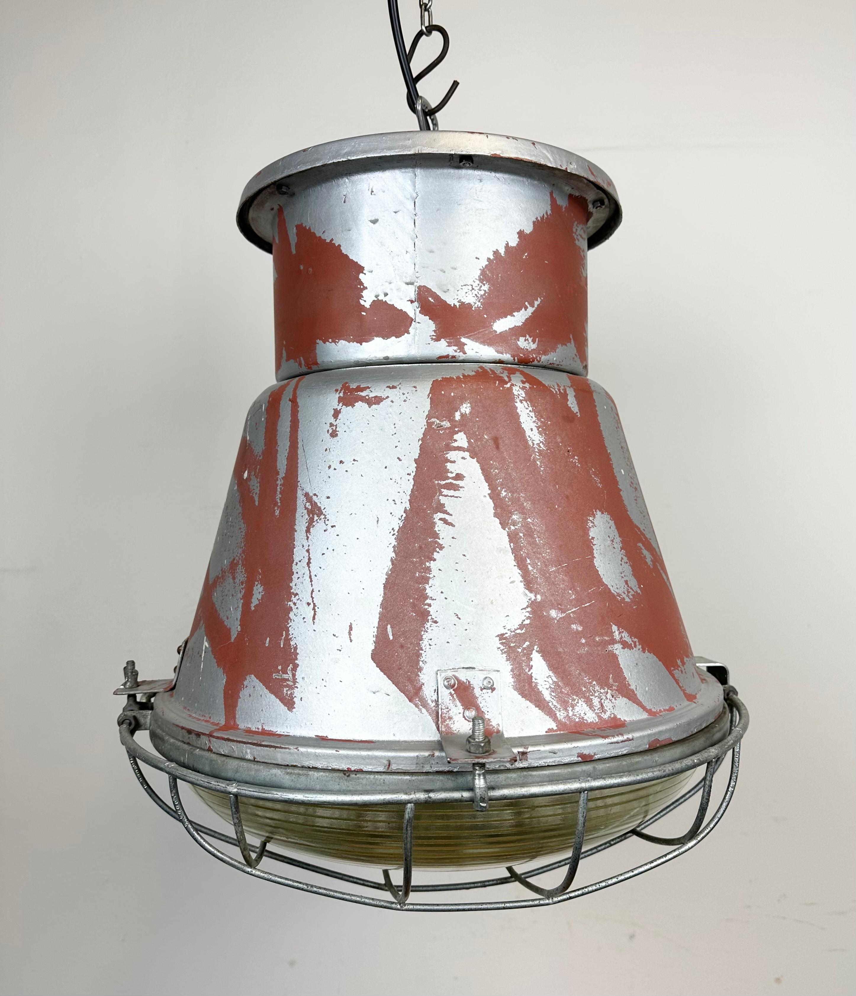Polish Industrial Cage Factory Pendant Lamp with Glass Cover from Mesko, 1970s For Sale