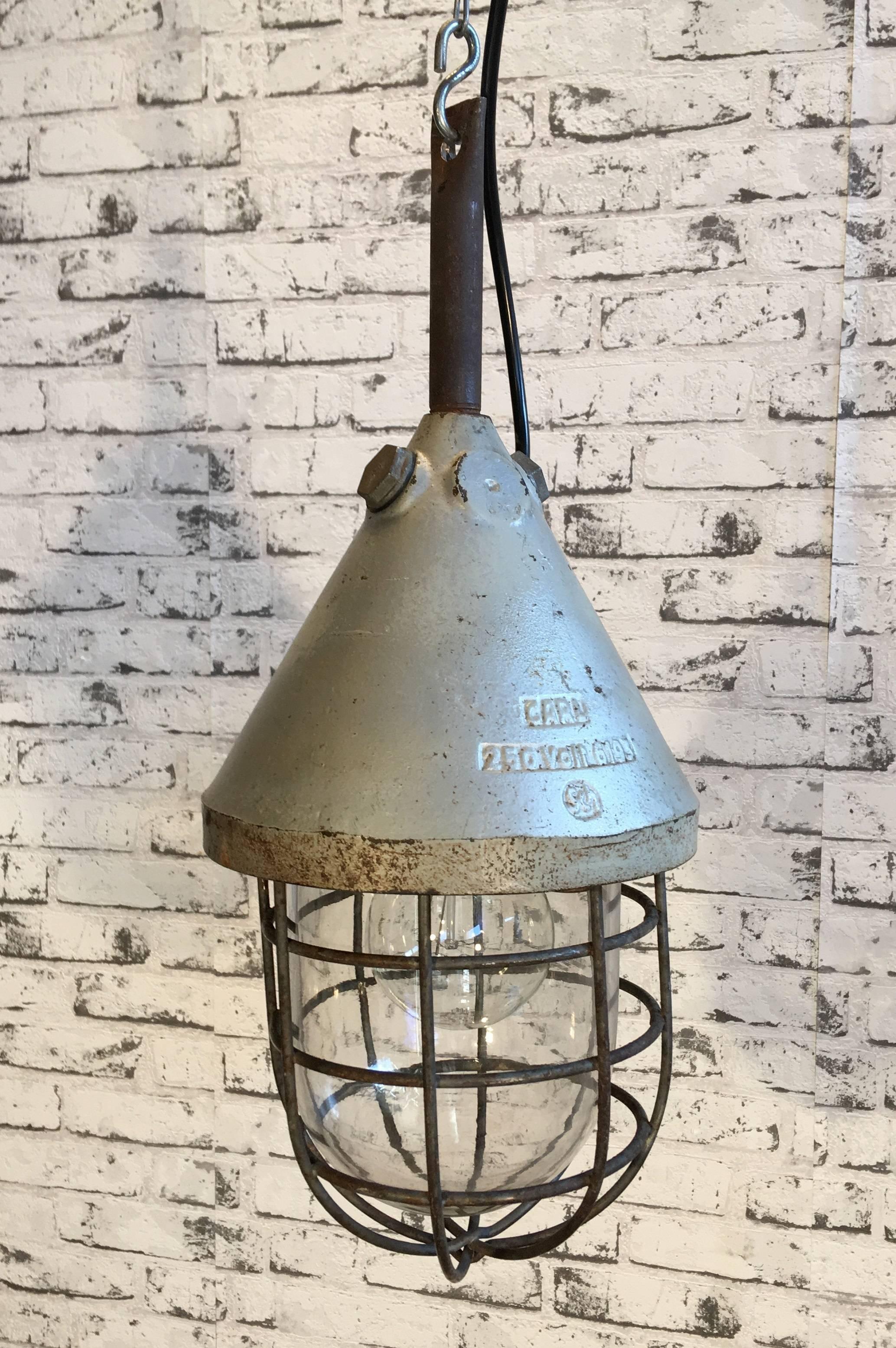 Cast Industrial Caged Bunker Lamp, 1960s