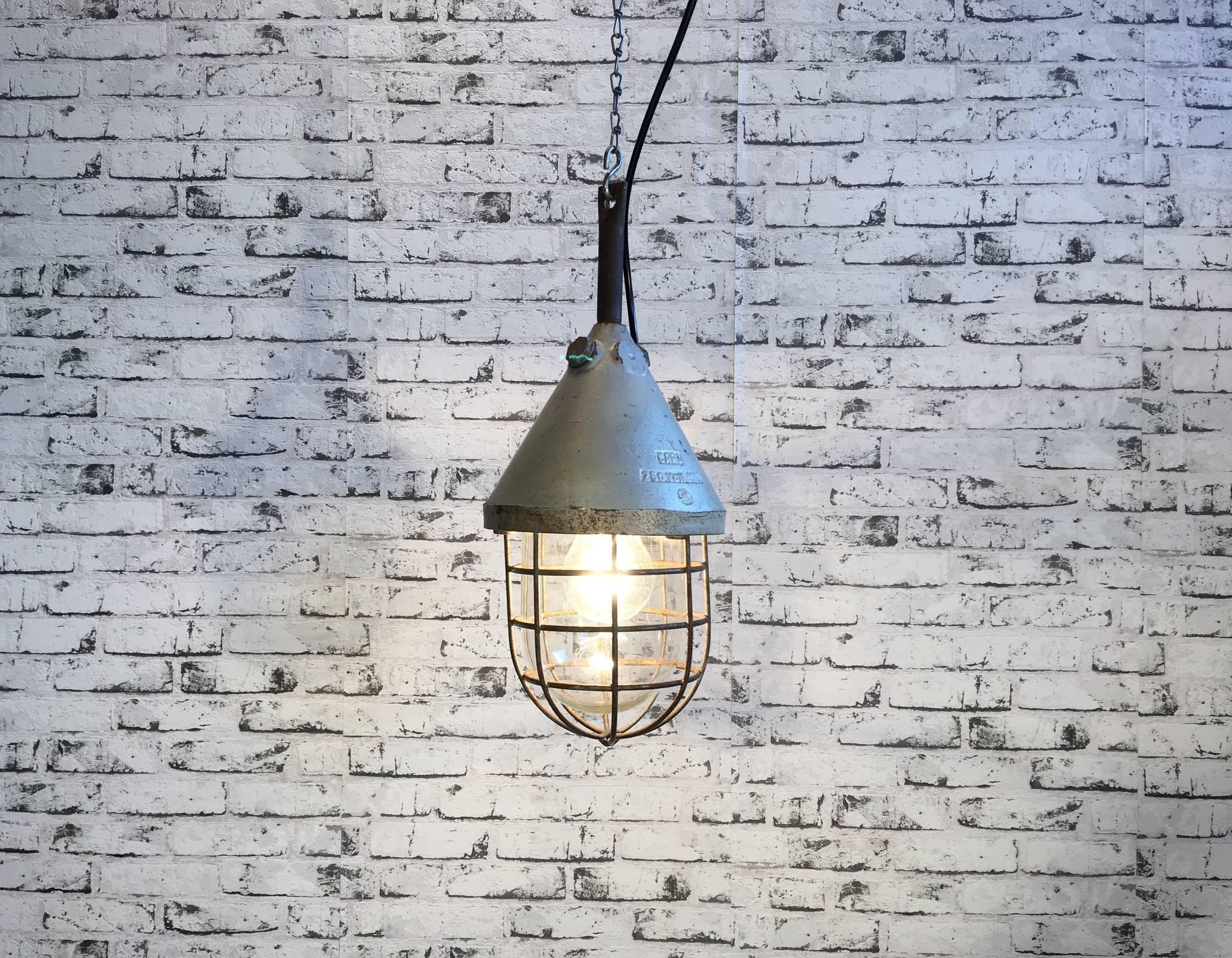 Industrial Caged Bunker Lamp, 1960s In Good Condition In Kojetice, CZ