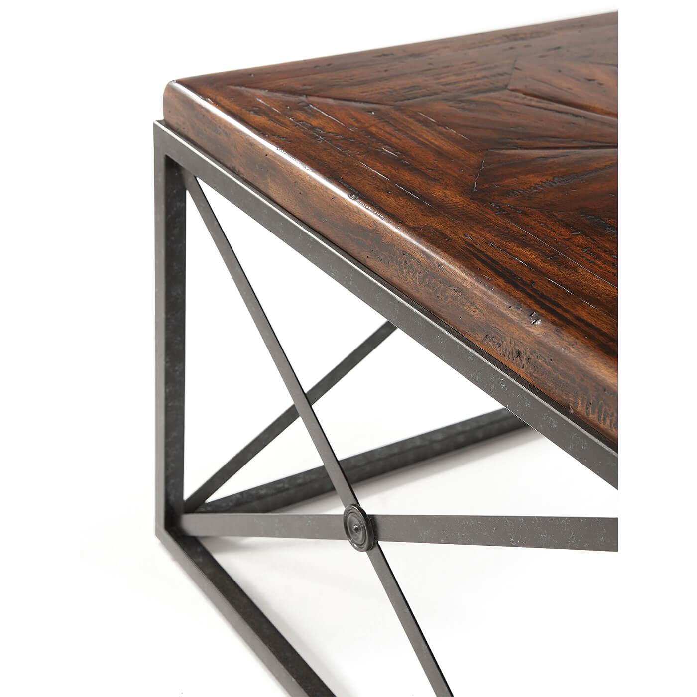Contemporary Industrial Campaign Cocktail Table