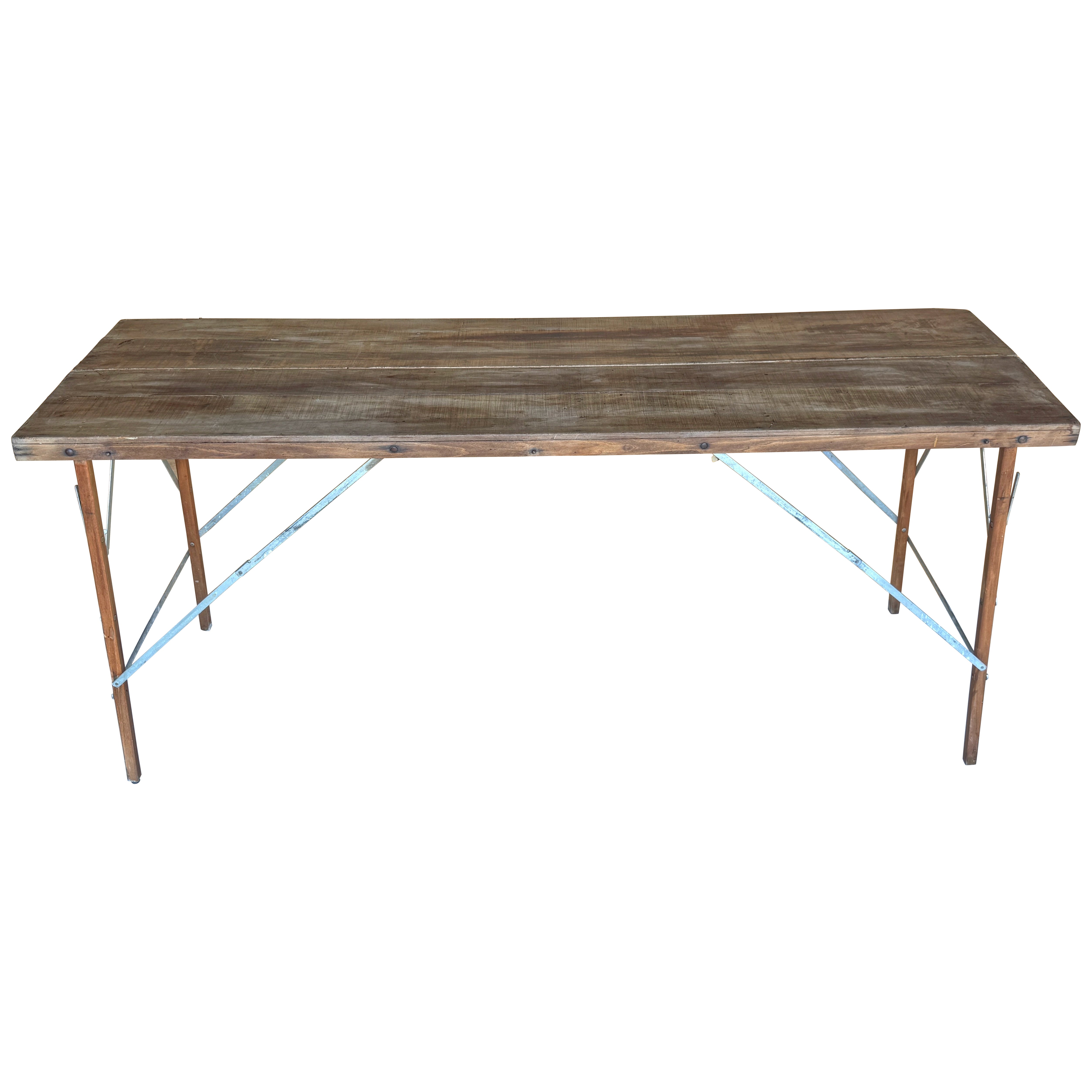 Table pliante industrielle de style Campaigner avec renforts en fer, France, vers 1900 en vente