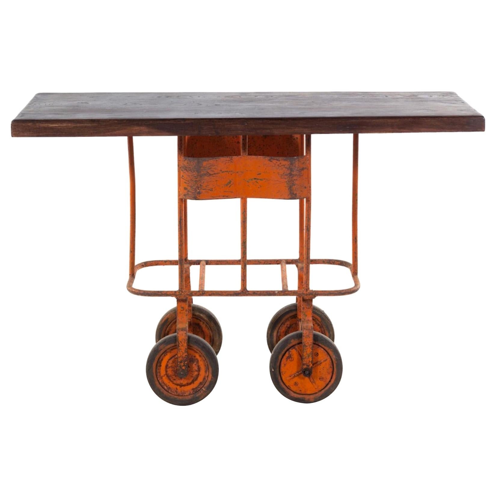Industrial Cart Base Converted into Kitchen Island or Bar Cart, Great Color
