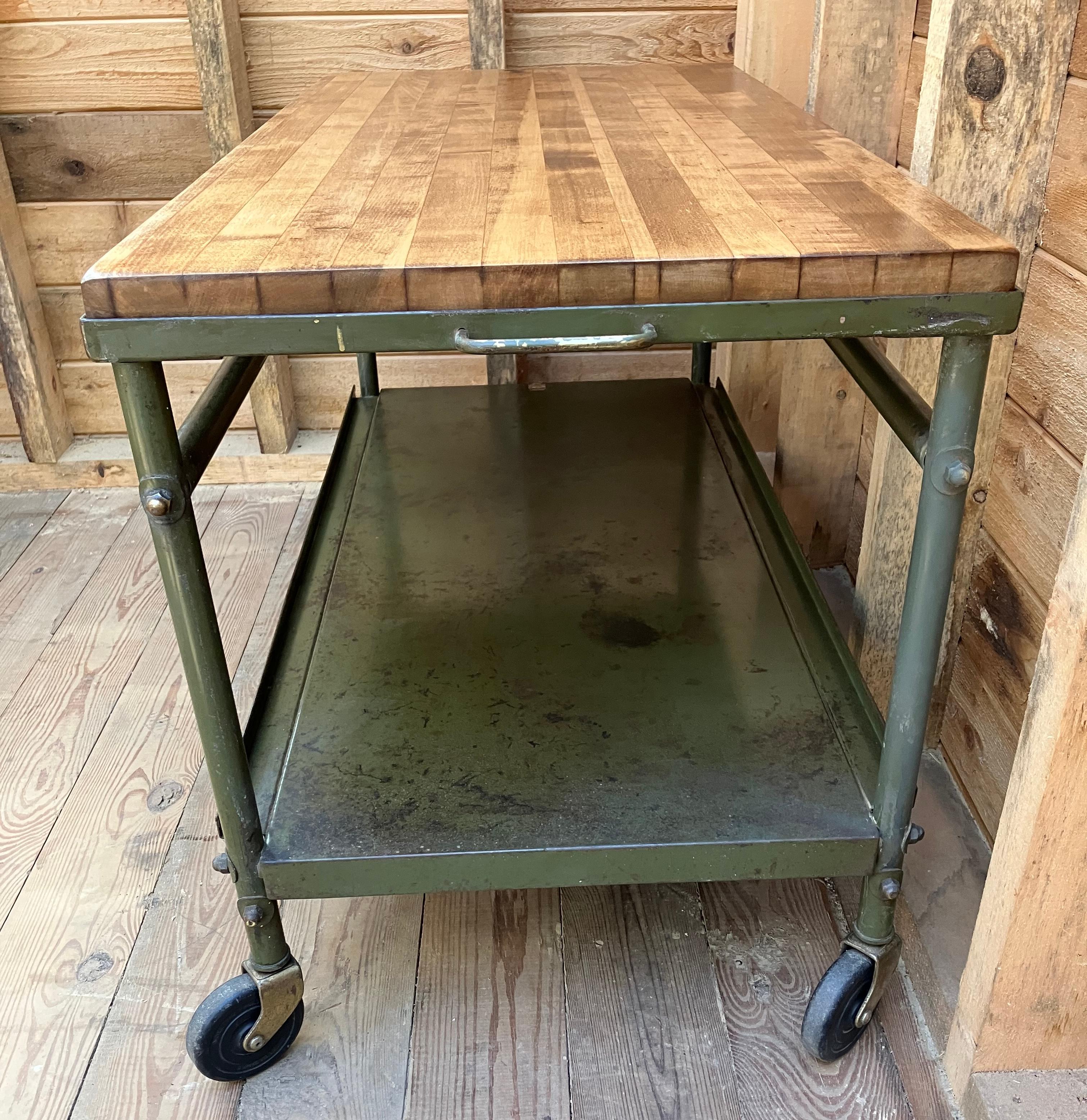 Hand-Crafted Industrial Cart Coffee Table, TV Stand or Mudroom Bench For Sale