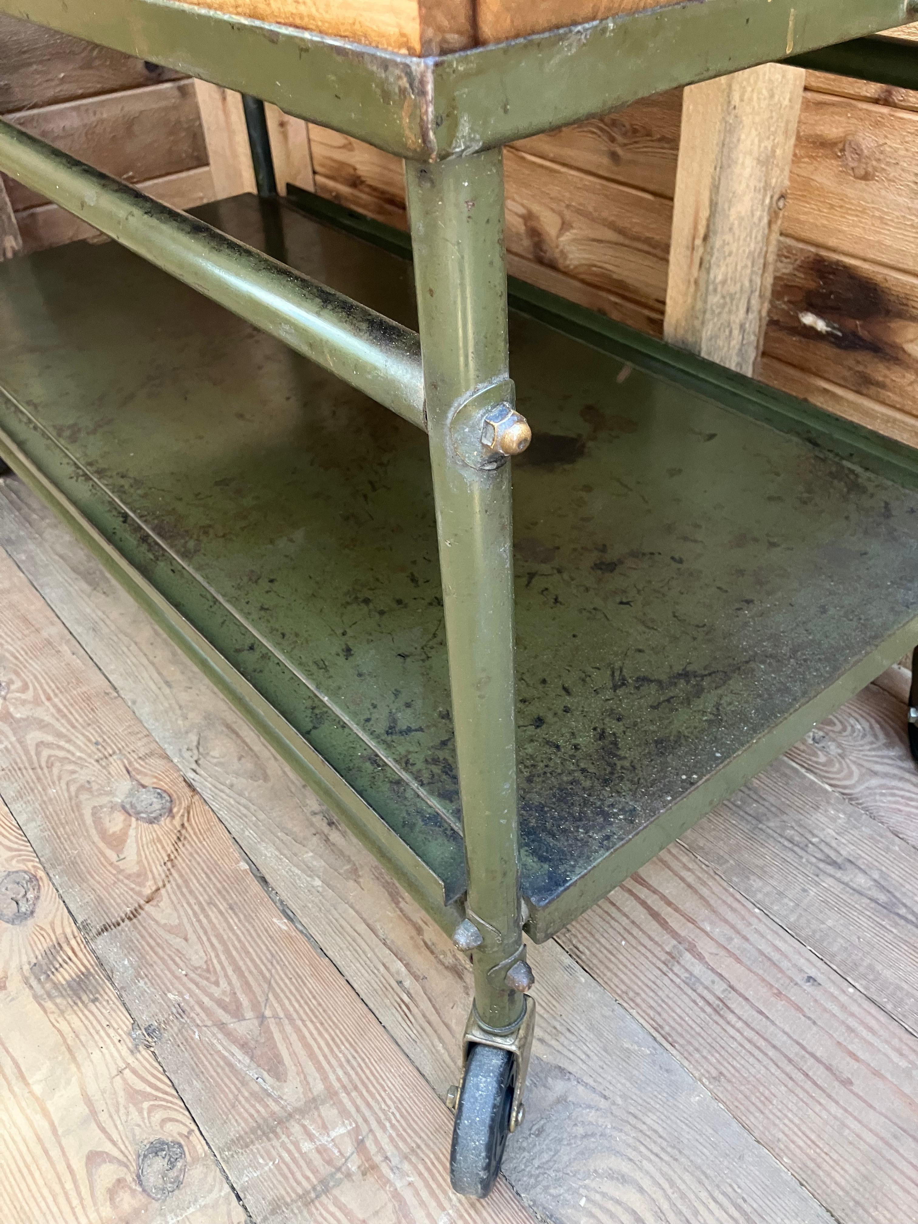 Industrial Cart Coffee Table, TV Stand or Mudroom Bench In Good Condition For Sale In Sheffield, MA