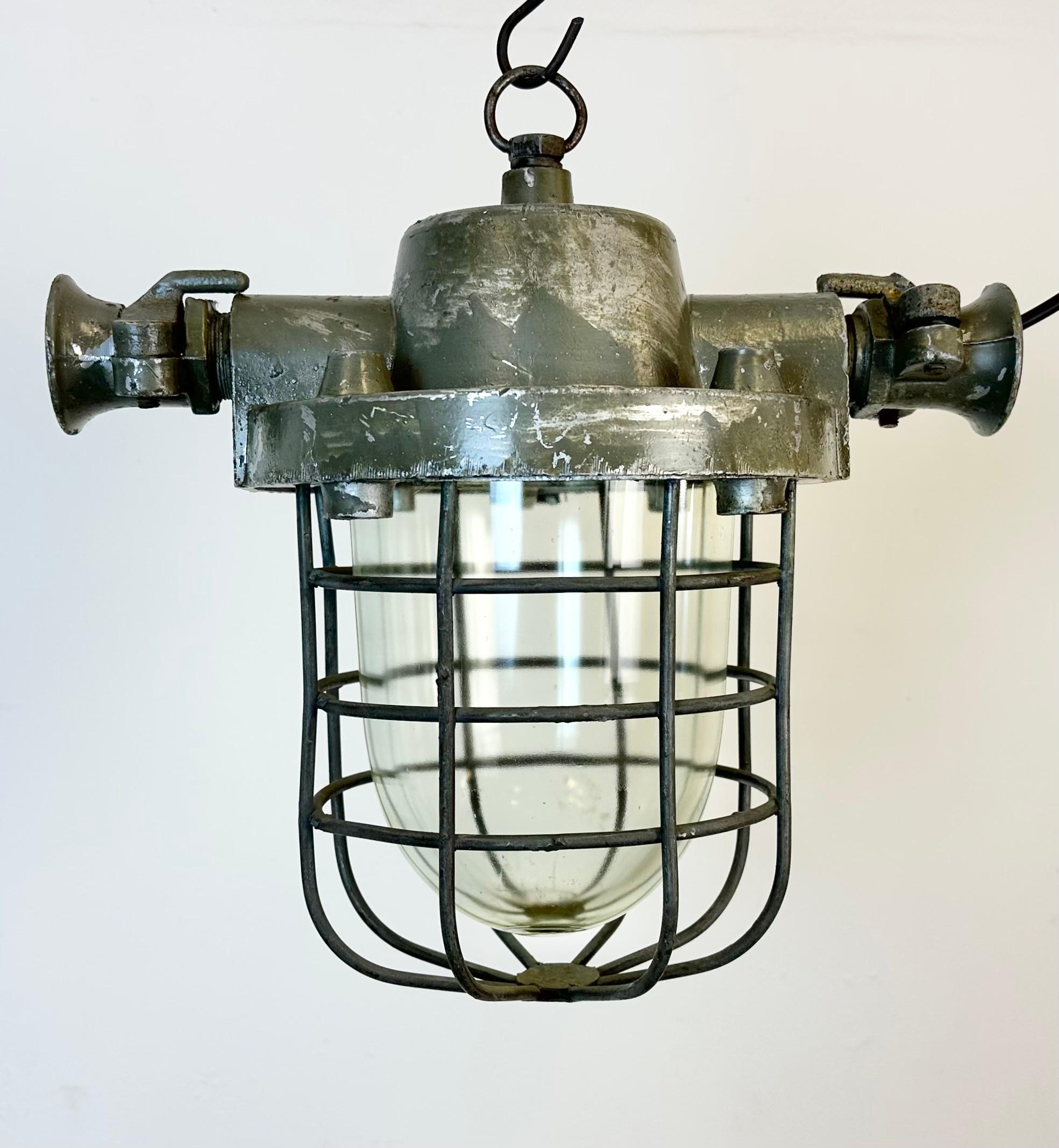 Polish Industrial Cast Aluminium Cage Pendant Light, 1960s For Sale