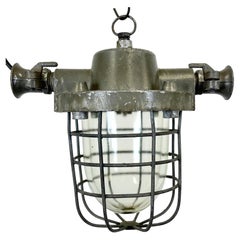 Industrial Cast Aluminium Cage Pendant Light, 1960s