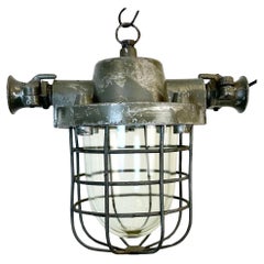 Retro Industrial Cast Aluminium Cage Pendant Light, 1960s