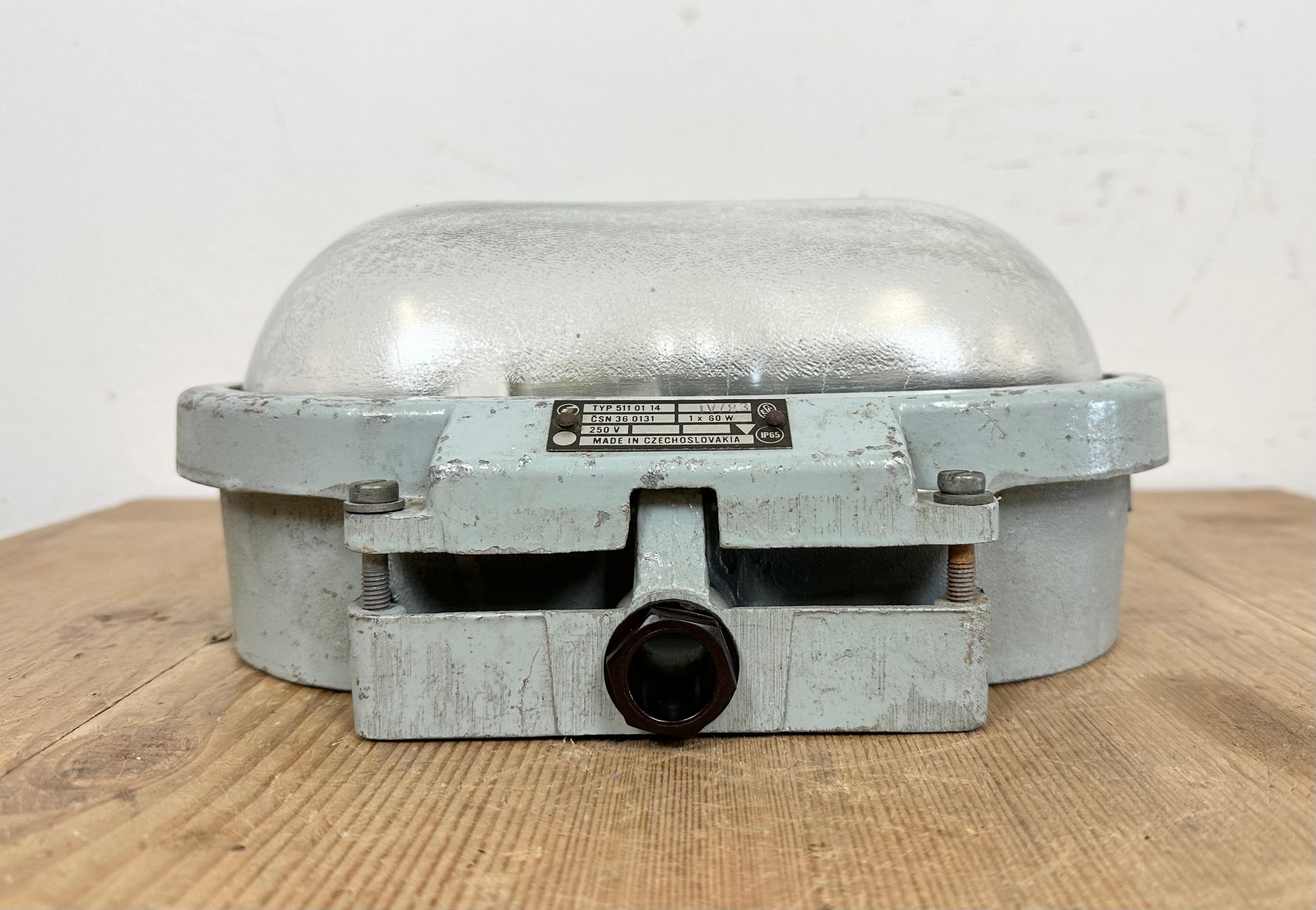 Czech Industrial Cast Aluminium Wall Light with Frosted Glass from Elektrosvit, 1970s For Sale