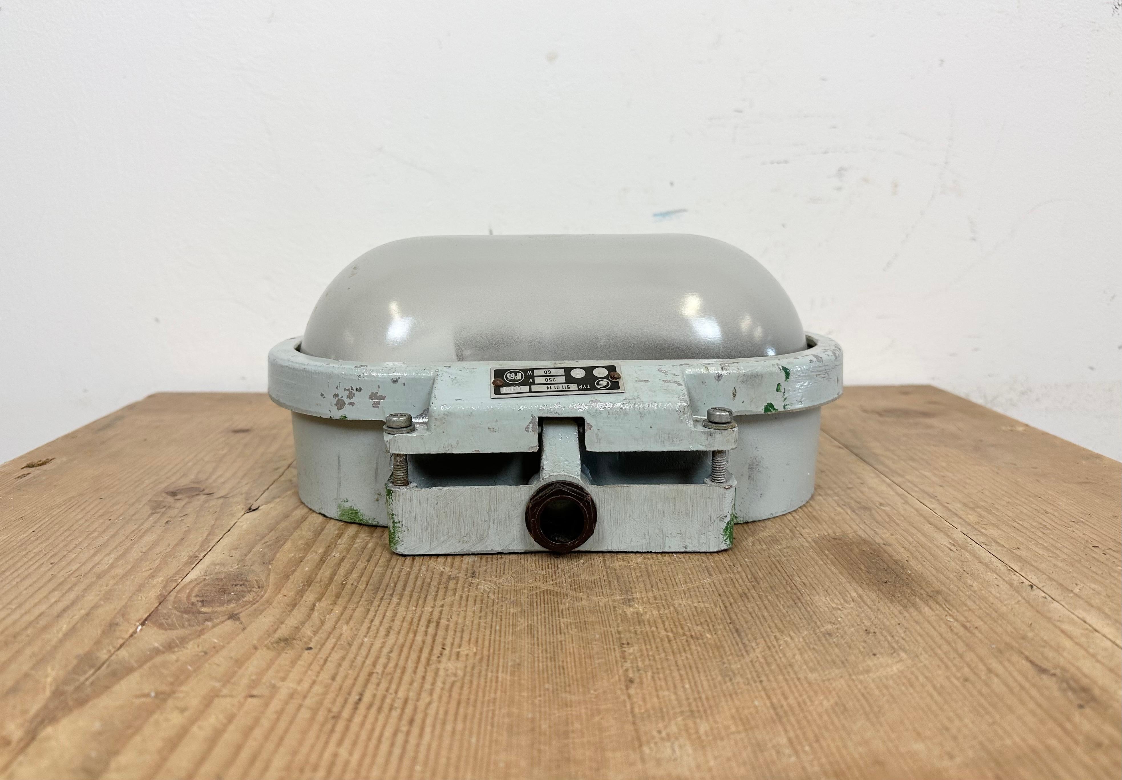 Czech Industrial Cast Aluminium Wall Light with Milk Glass from Elektrosvit, 1970s For Sale