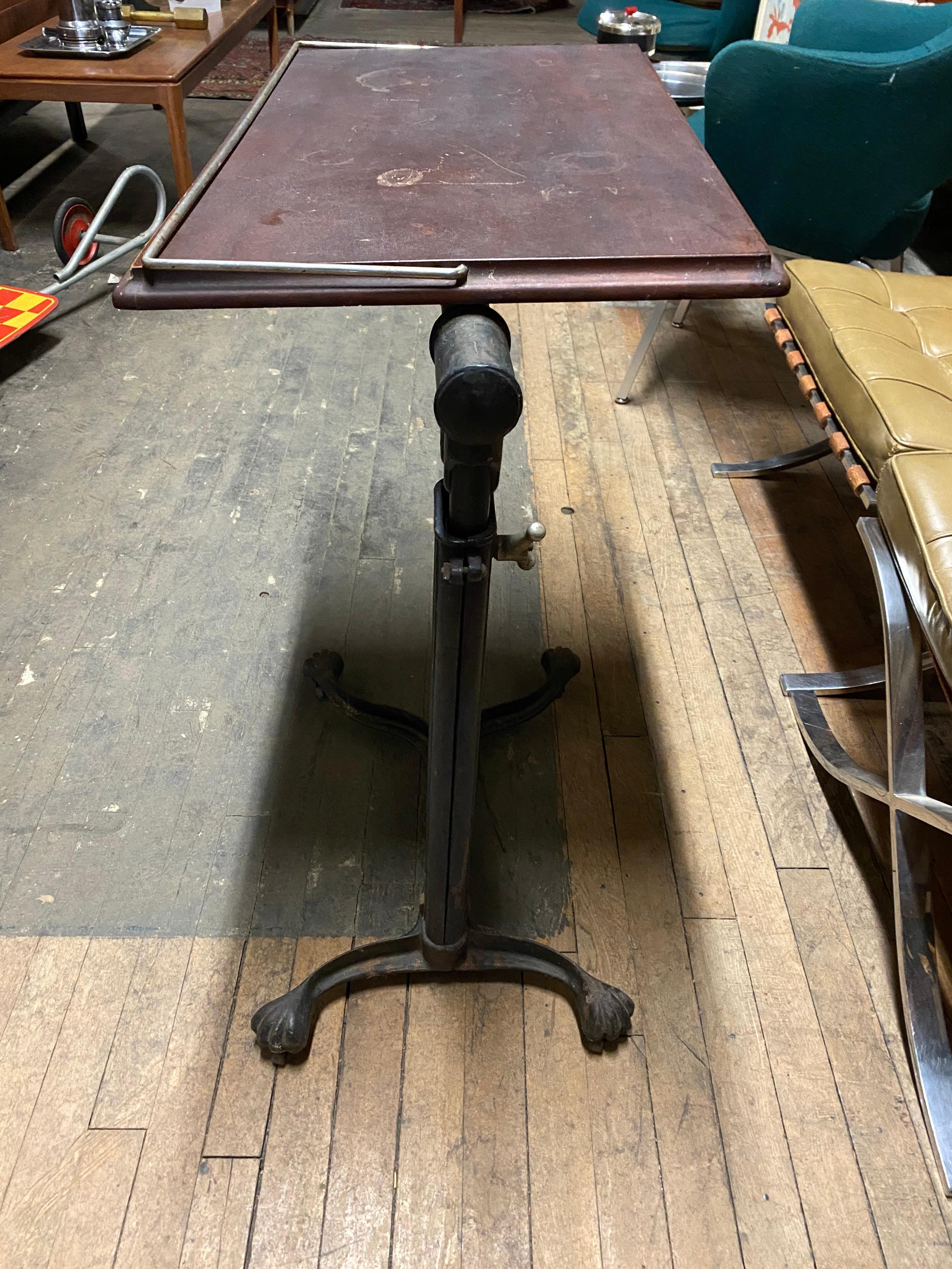 Industrial Cast Iron and Wood Adjustable Drafting / Writing Table, Unusual Mech 6