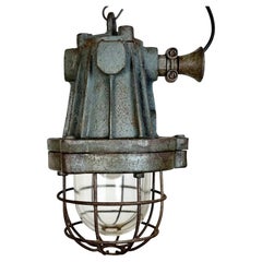 Industrial Cast Iron Cage Pendant Light, 1950s