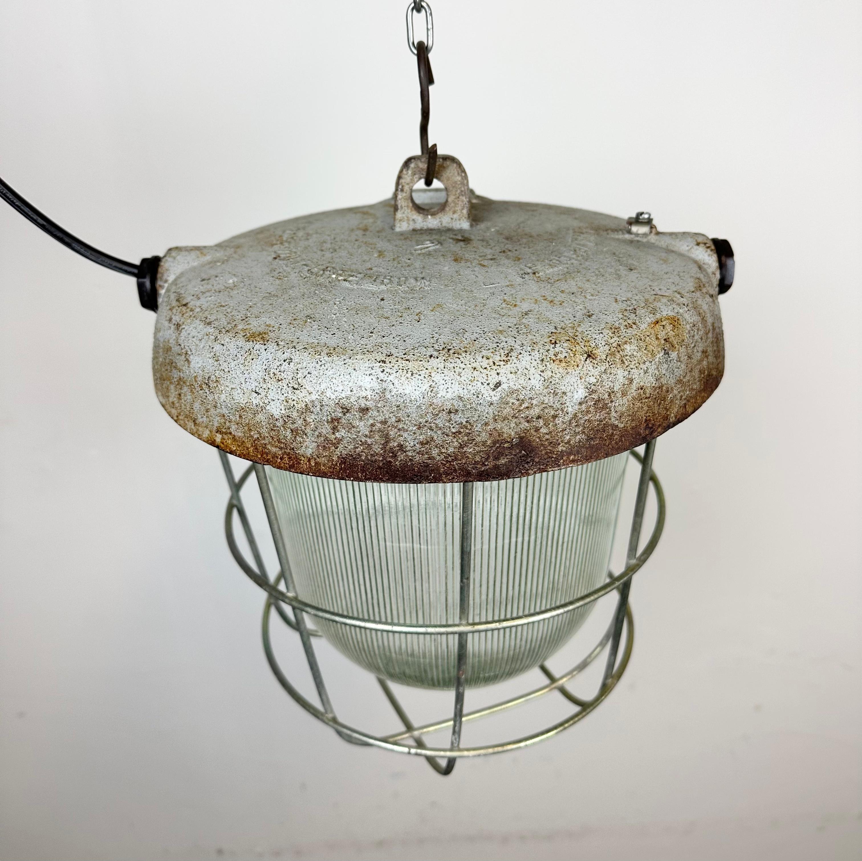 Industrial Cast Iron Cage Pendant Light, 1960s For Sale 4